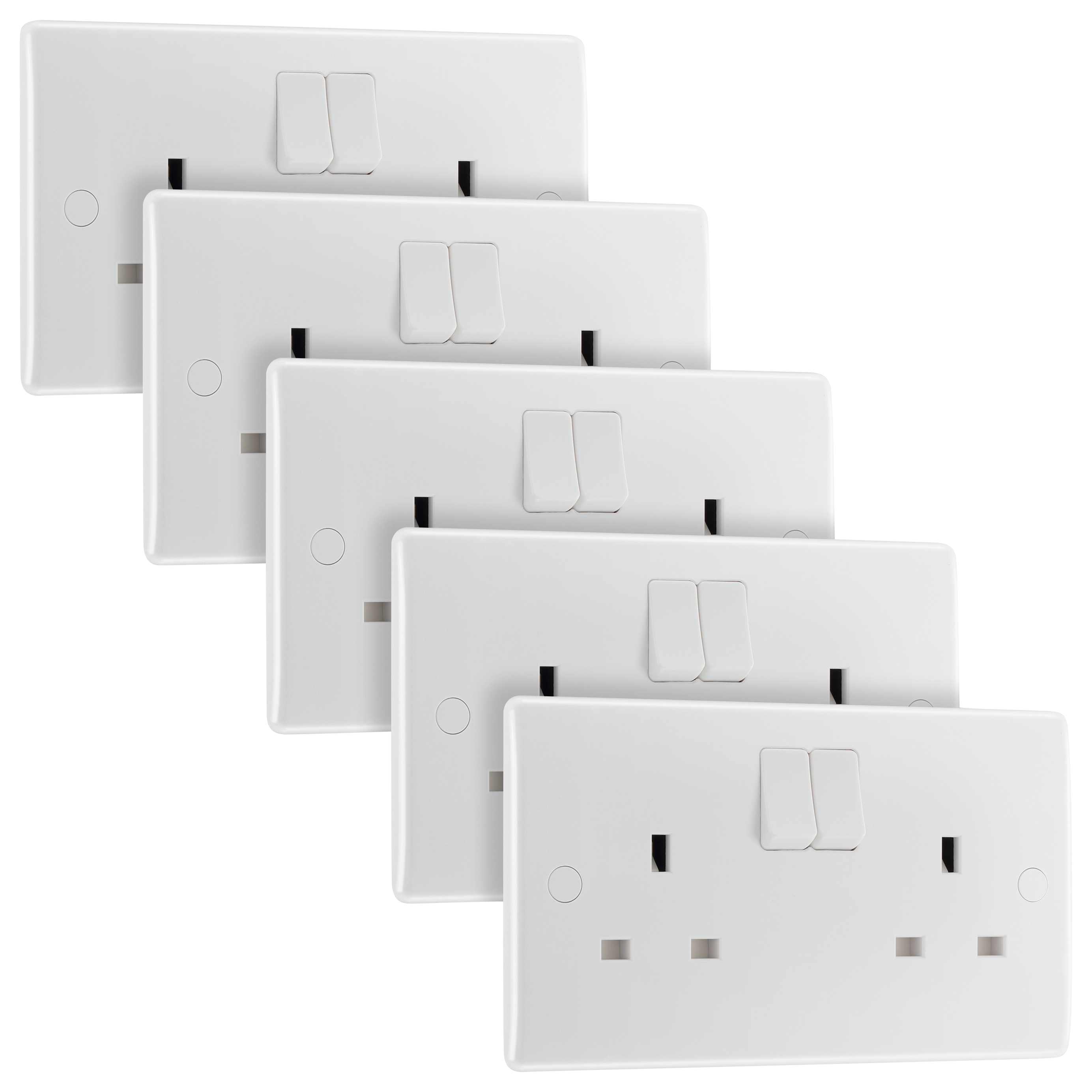 BG Switched 13A 2 Gang Switched Socket - White - Pack of 5