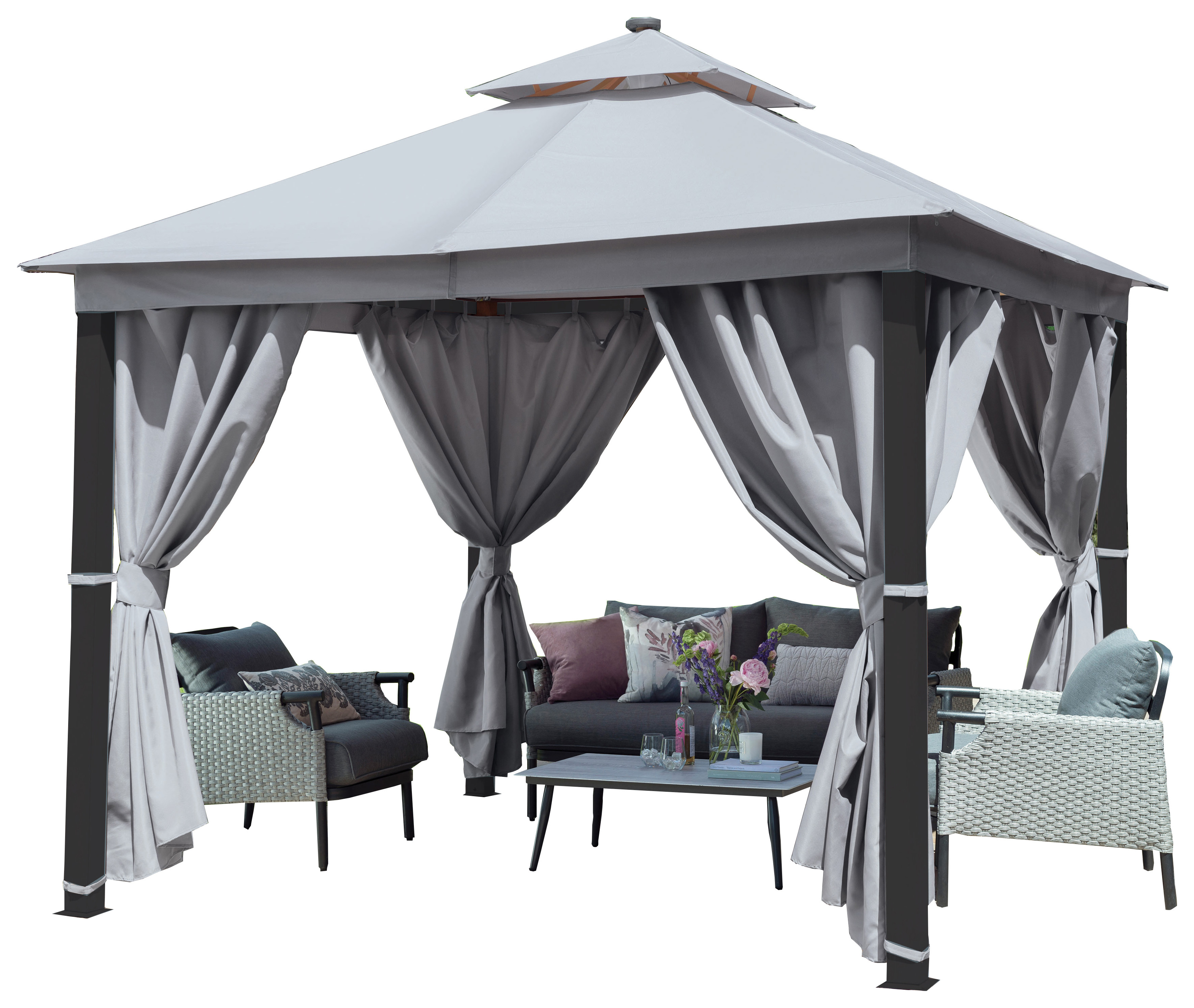Image of Norfolk Leisure Luxury Gazebo 3x3m with LED - Grey