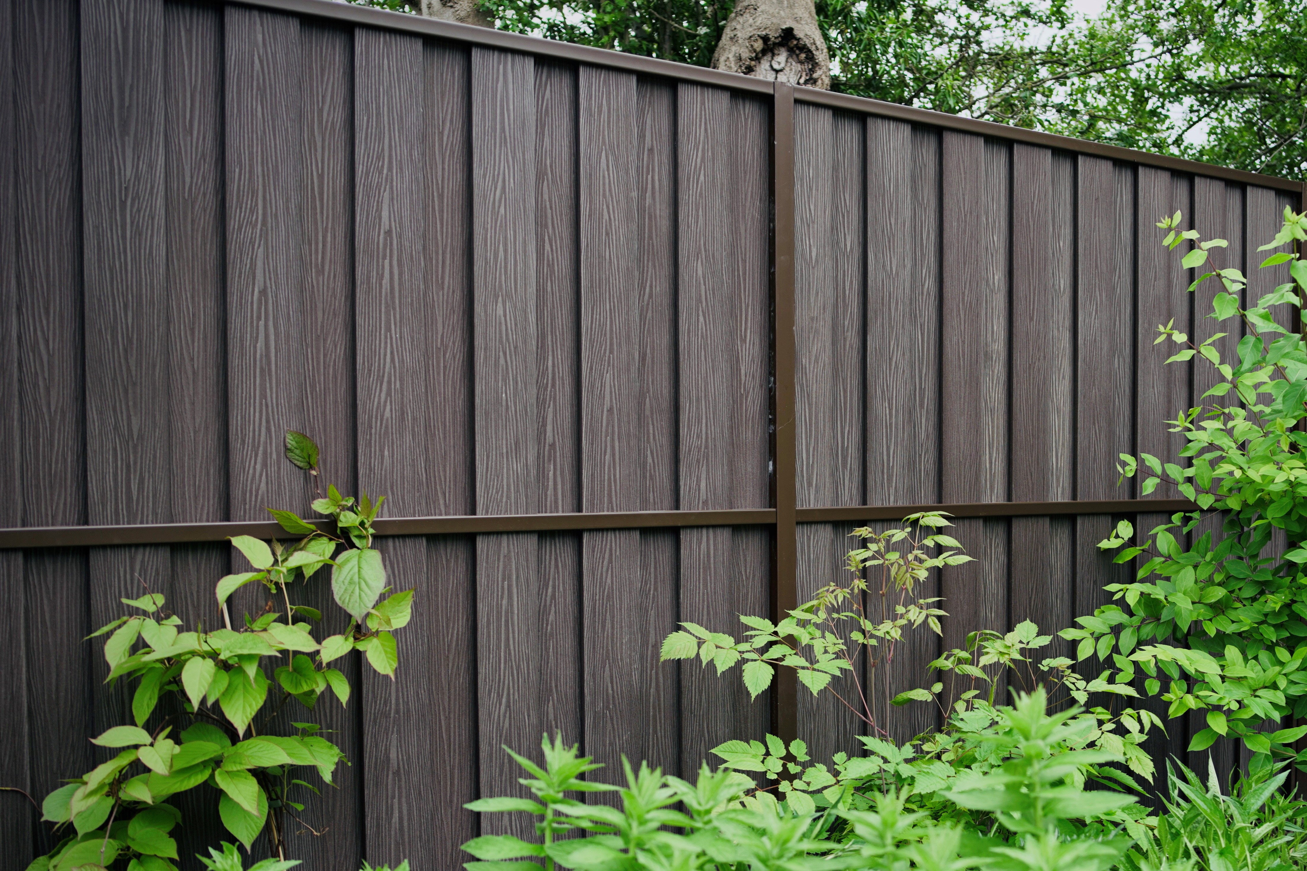 Image of Durapost Sepia Brown Vento Vertical Composite Fence Panel - 6 x 6ft - Pack of 3