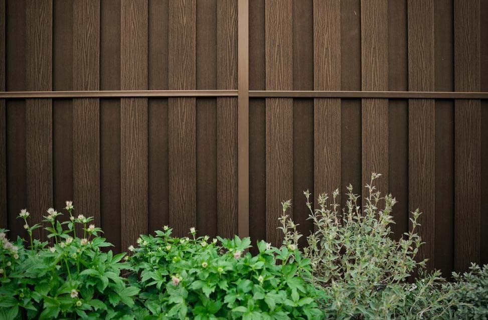 Image of Durapost Sepia Brown Vento Vertical Composite Fence Panel - 6 x 6ft - Pack of 3