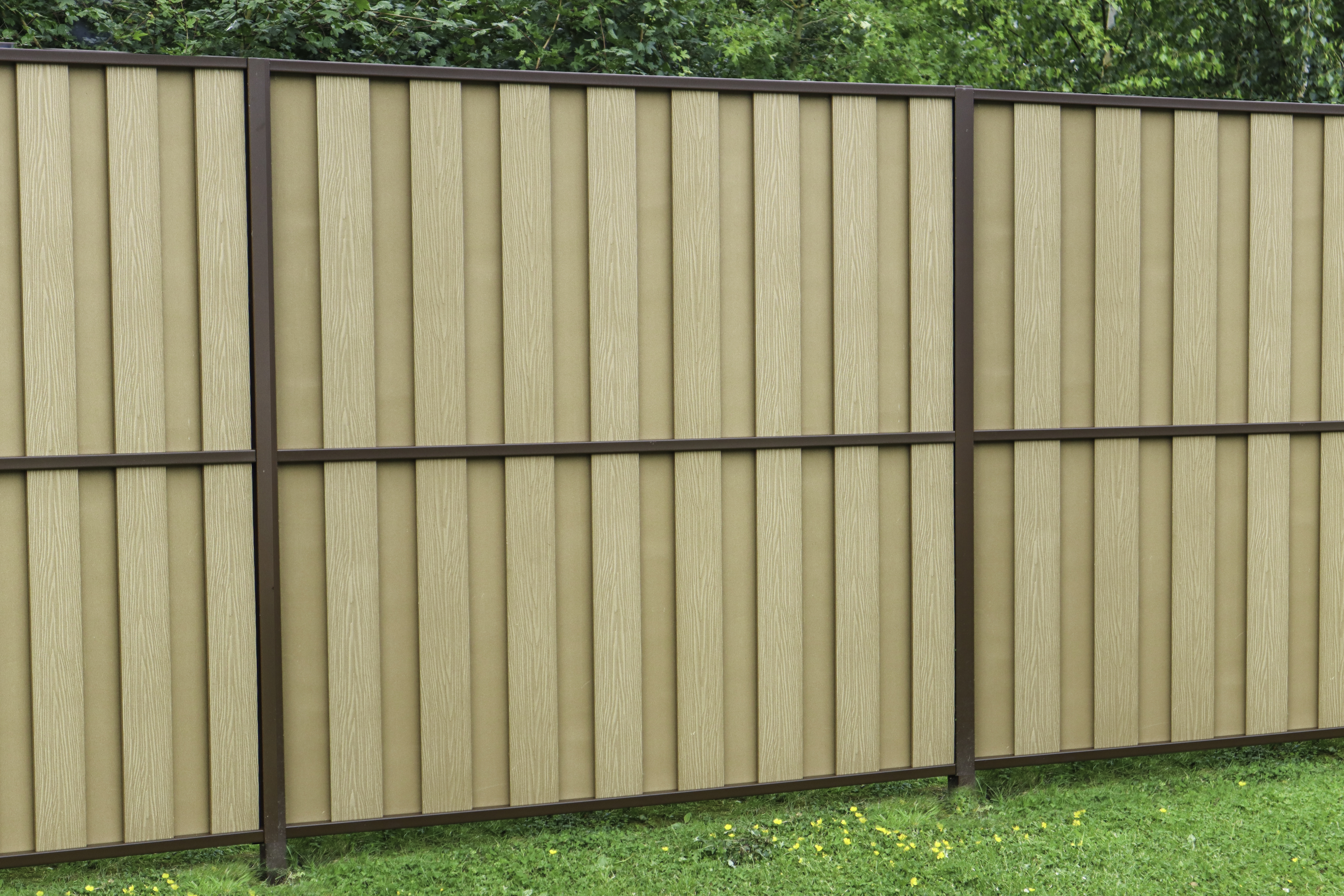 Image of DuraPost Sepia Brown/Natural Vento Vertical Composite Fence Panel - 6 x 6ft - Pack of 3