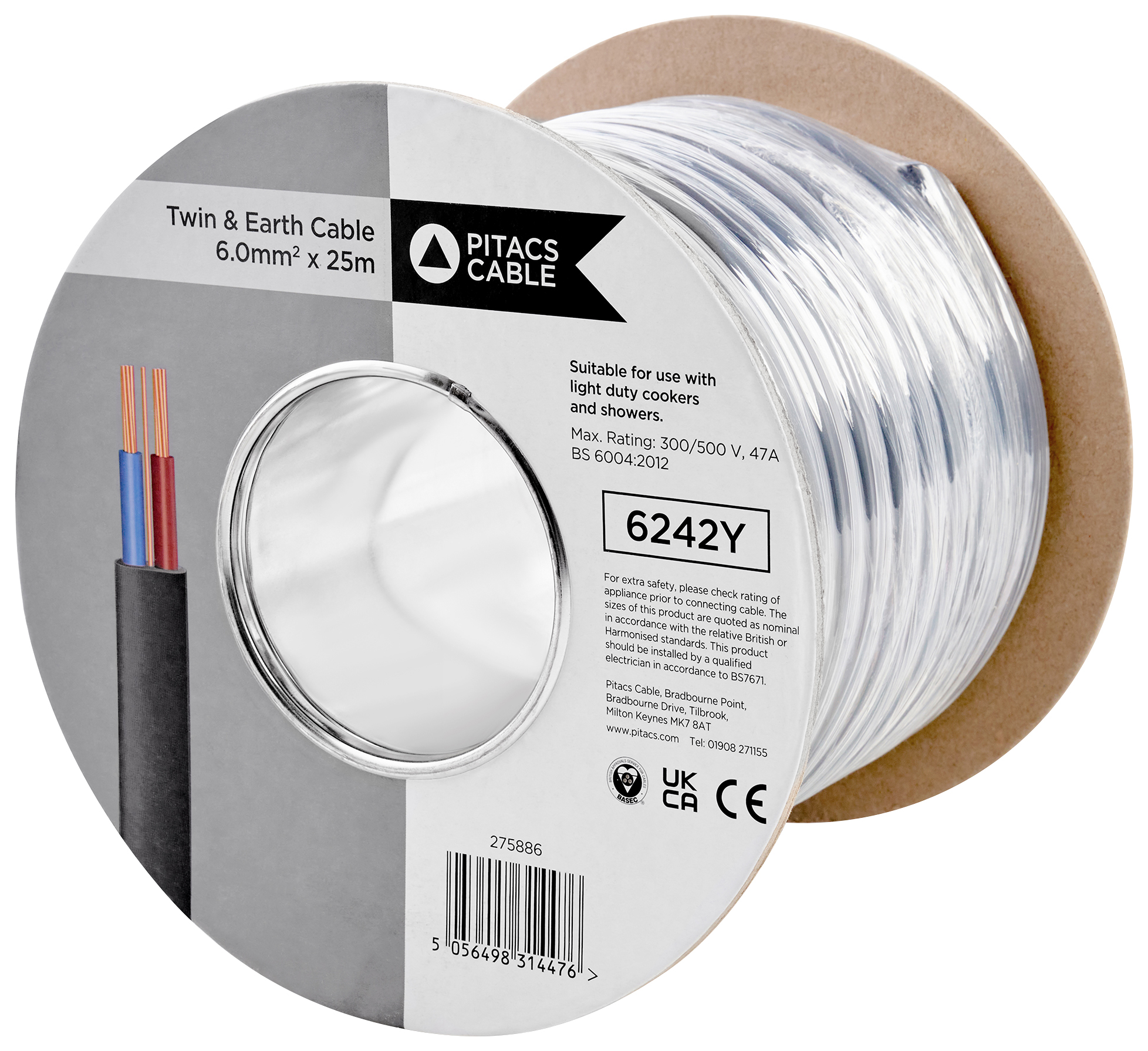 Pitacs Twin & Earth 6242Y Grey Cable - 6.0mm² - 25m