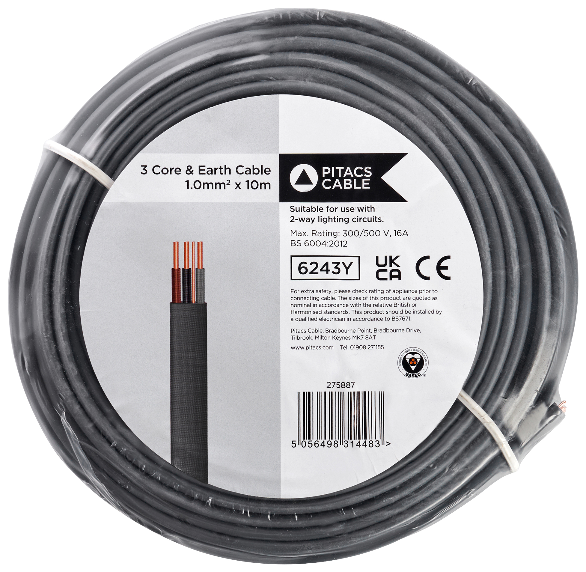 Image of 3 Core 6243Y Grey Earth Cable - 1.0mm² - 10m