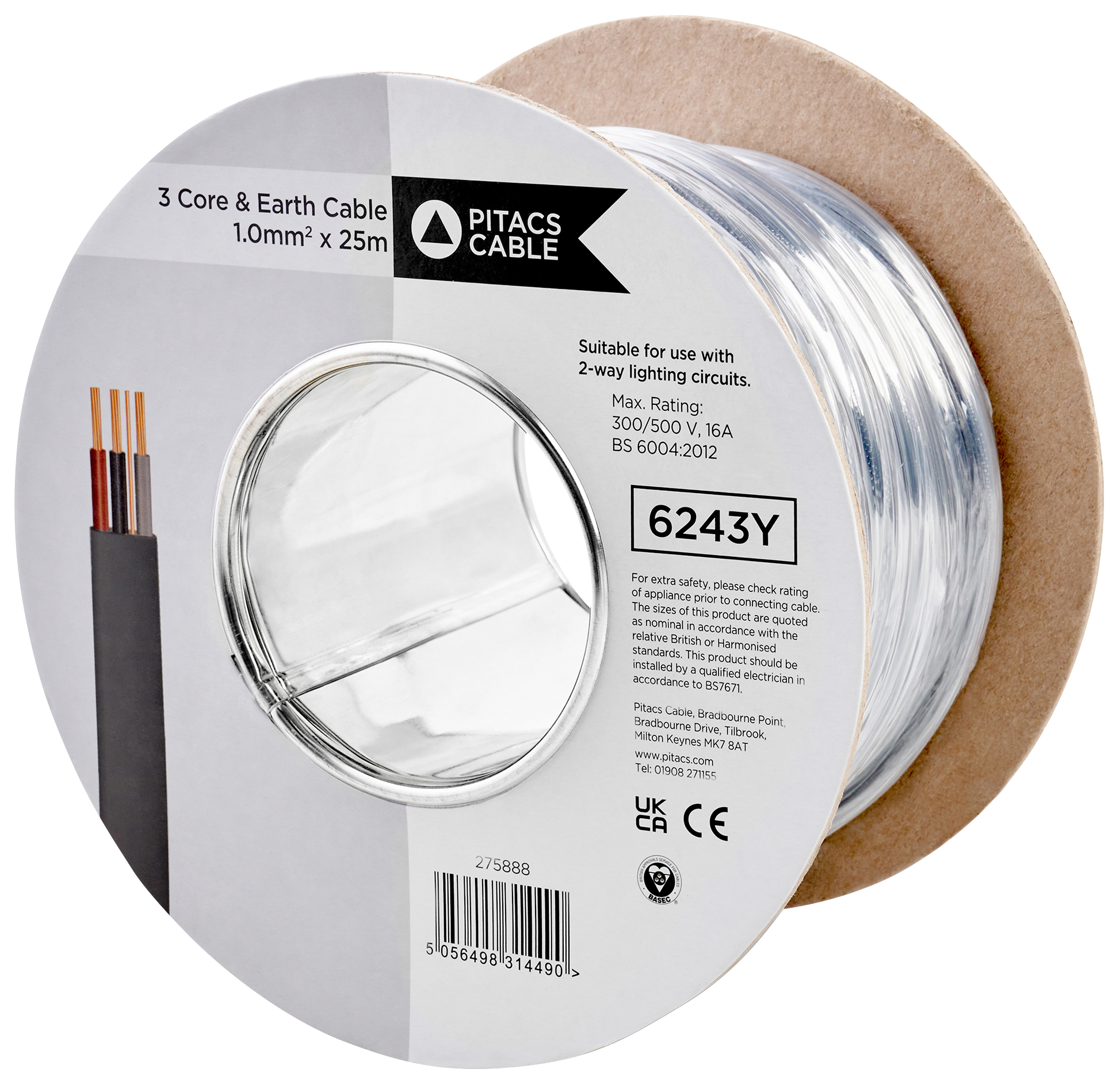 3 Core 6243Y Grey Earth Cable - 1mm2 - 25m