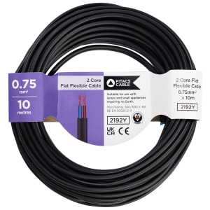Pitacs 2 Core 2192Y Black Flat Flexible Cable - 0.75mm - 10m