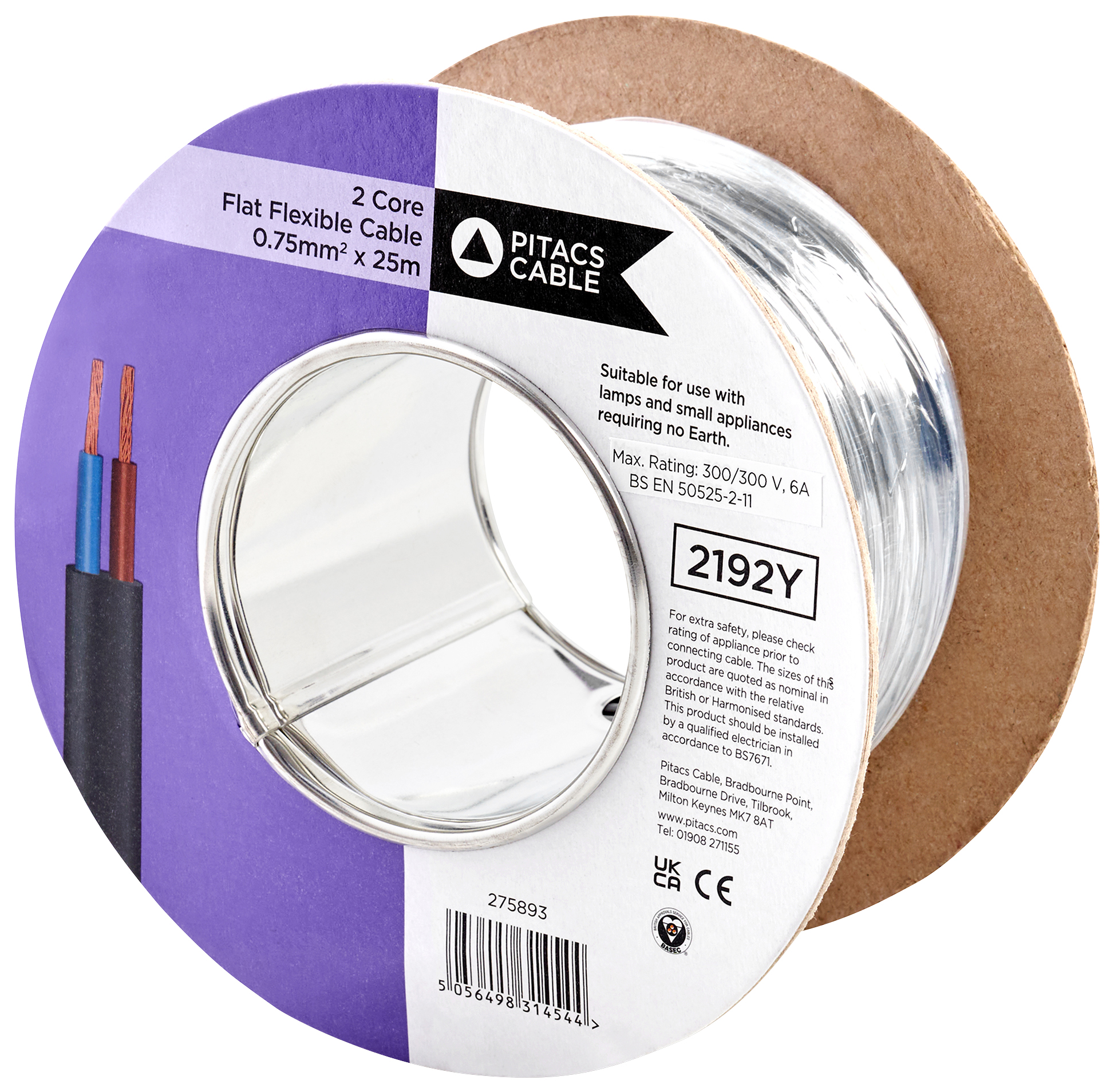 Pitacs 2 Core 2192Y Black Flat Flexible Cable - 0.75mm² - 25m