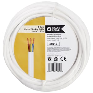 Pitacs 3 Core 3183Y White Round Flexible Cable - 1.0mm - 10m