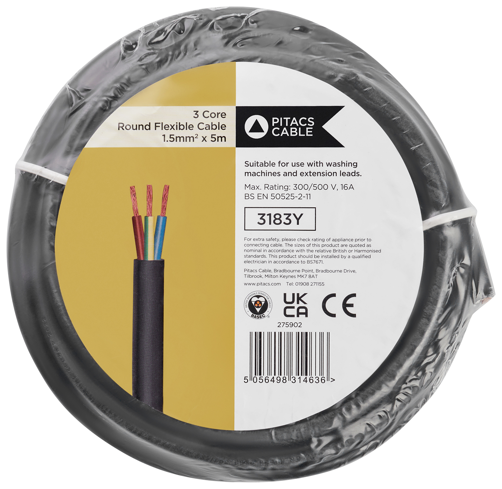 3 Core Heat-resistant Flexible Cable - 2.5mm2 x 5m