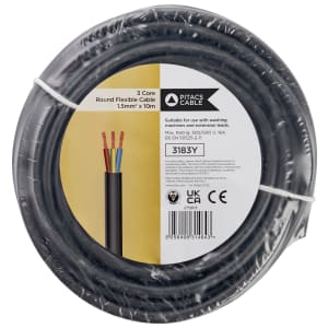 Pitacs 3 Core 3183Y Black Round Flexible Cable - 1.5mm - 10m