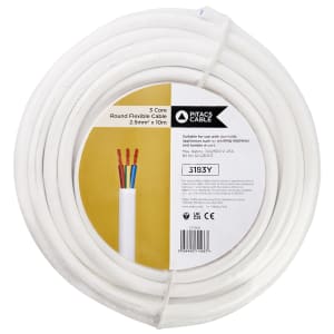 Pitacs 3 Core 3183Y White Round Flexible Cable - 2.5mm - 10m