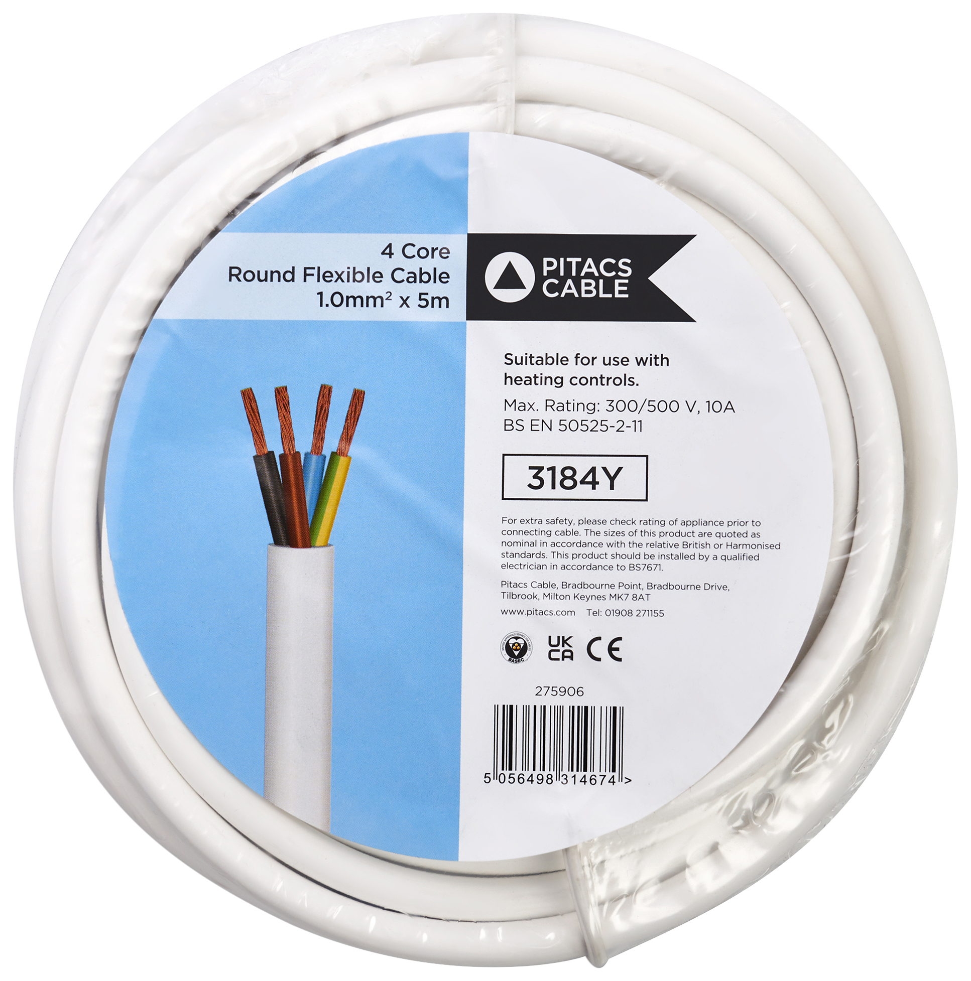 Image of 4 Core 3184Y White Round Flexible Cable - 1.0mm² - 5m