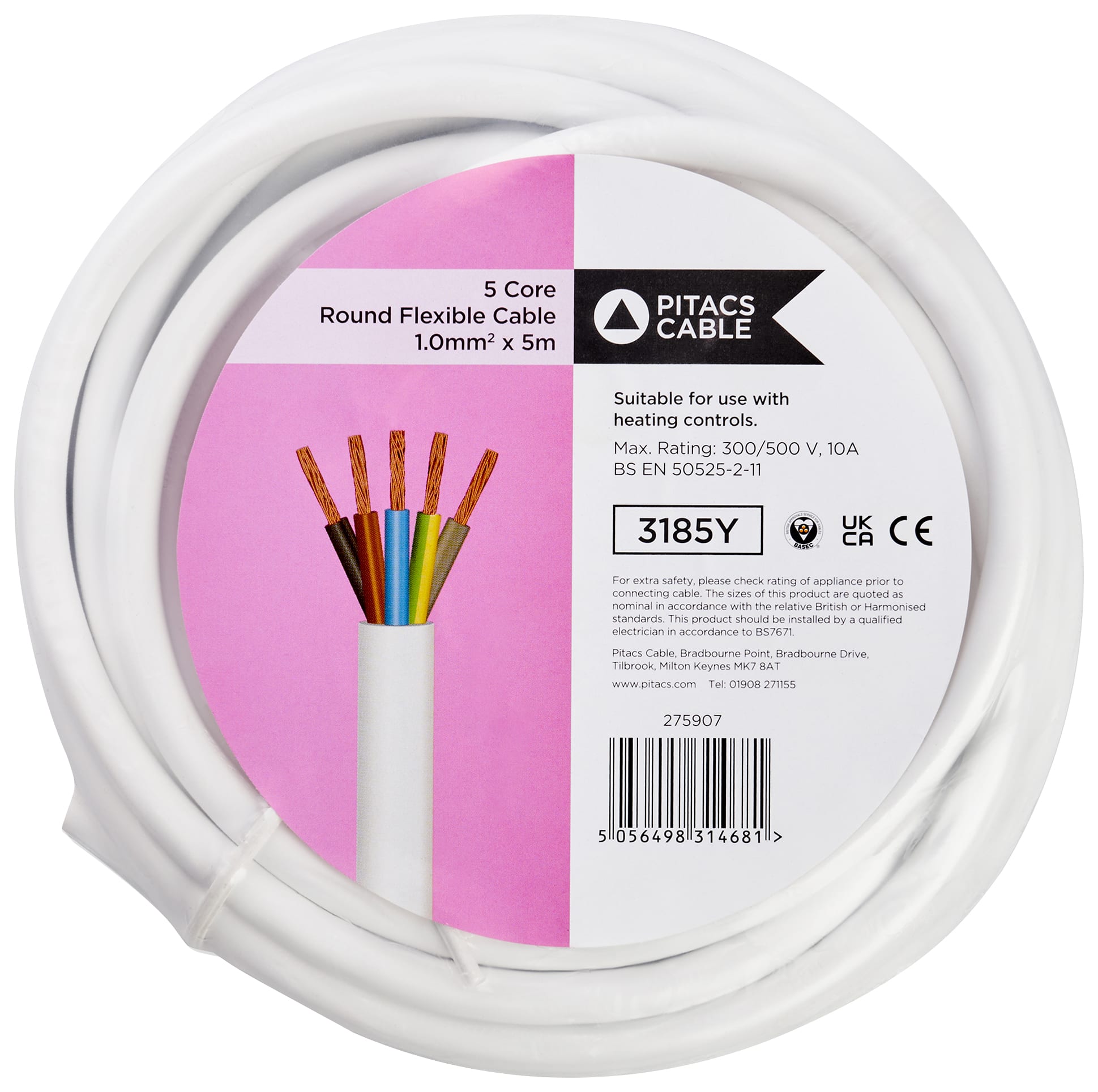 5 Core 3185Y White Round Flexible Cable -
