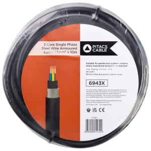 Pitacs 3 Core 6943X Black SWA Armoured Single Phase Cable - 1.5mm - 10m