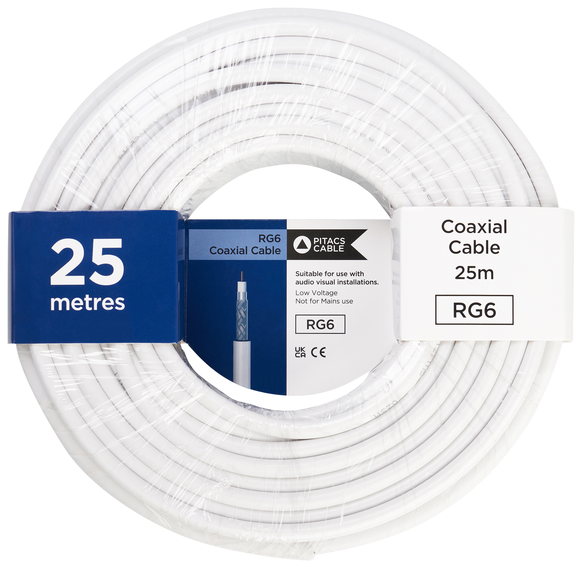 Pitacs RG6 White Coaxial Cable - 25m