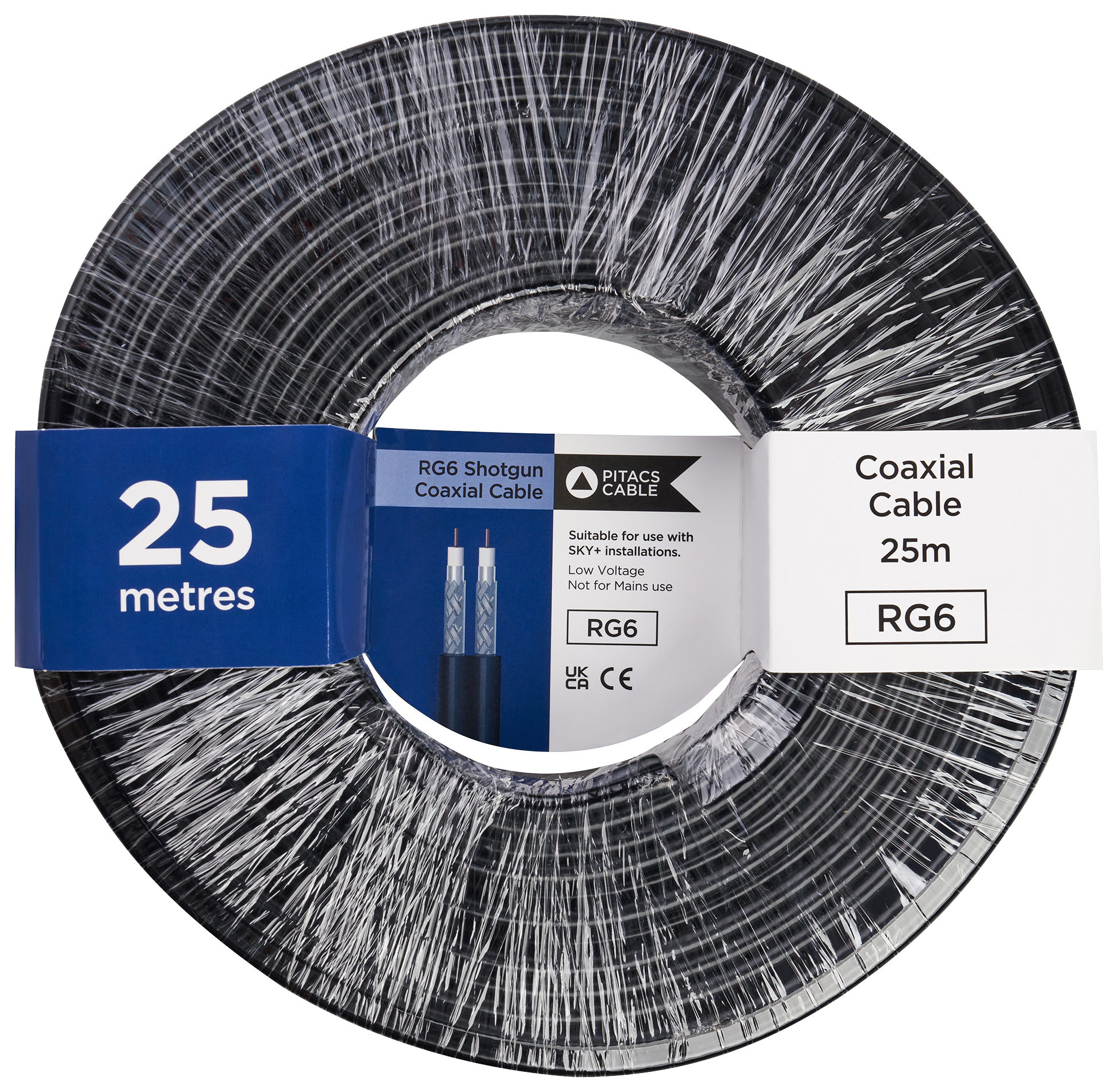 Pitacs RG6 Black Shotgun Coaxial Cable - 25m