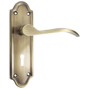 Image of Kennington Antique Brass Lever Lock Door Handle - 1 Pair