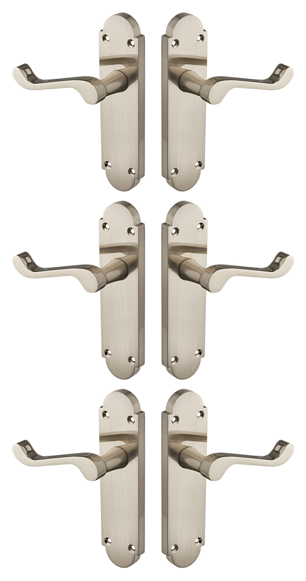 Brora Brushed Nickel Lever Latch Door Handle - 3 Pairs