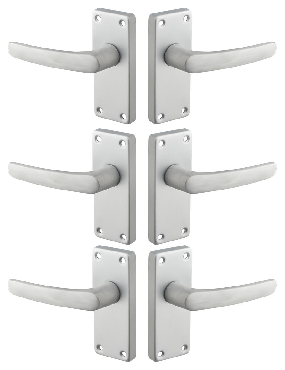 Contract Satin Aluminium Door Handle 3 Pairs Wickes.co.uk