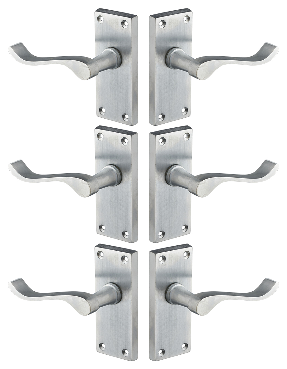 Image of Victorian Satin Chrome Scroll Latch Door Handle - 3 Pairs