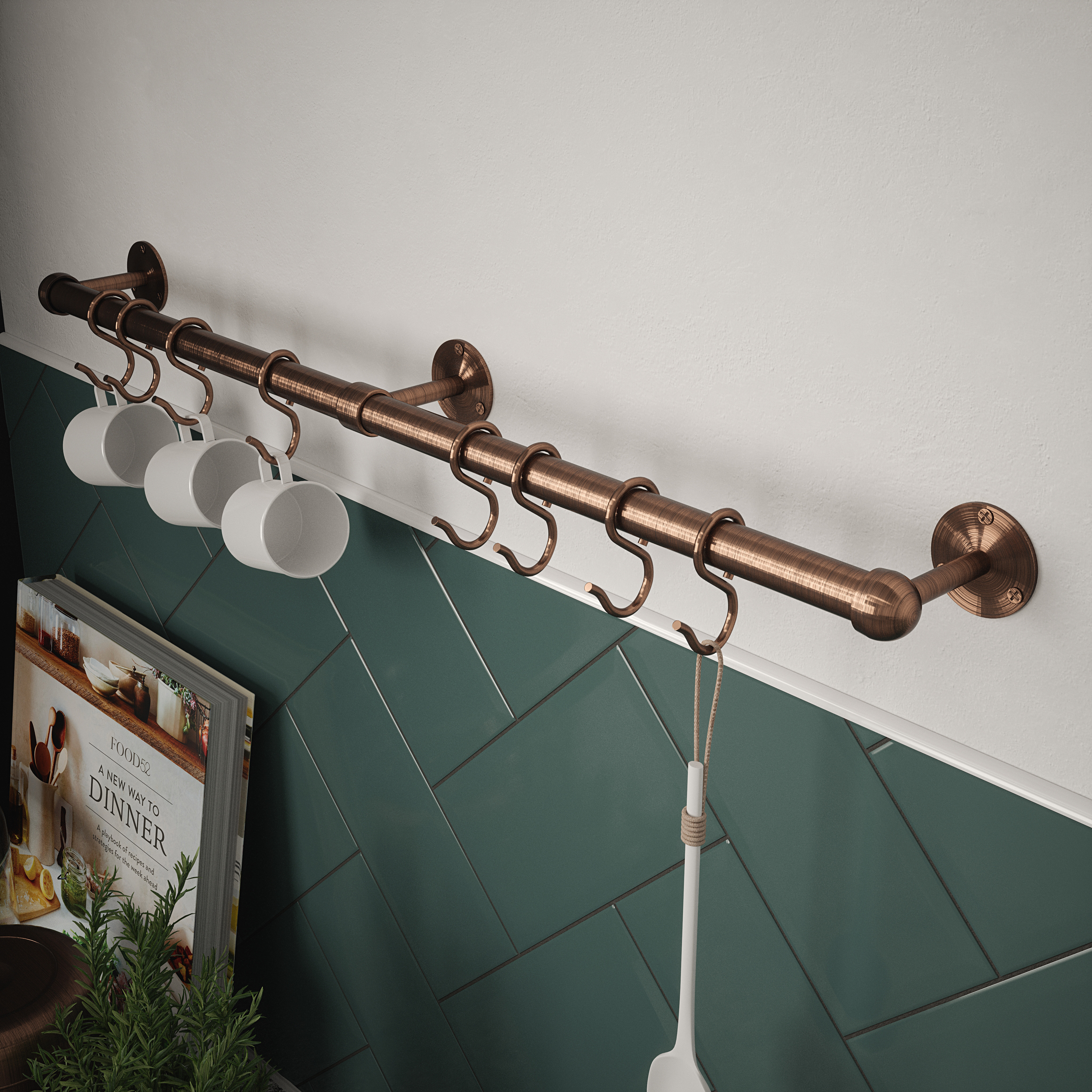 Rothley Utensil Rail Kit, in Antique Brass and Copper, Stainless Steel, Size: 19x600mm