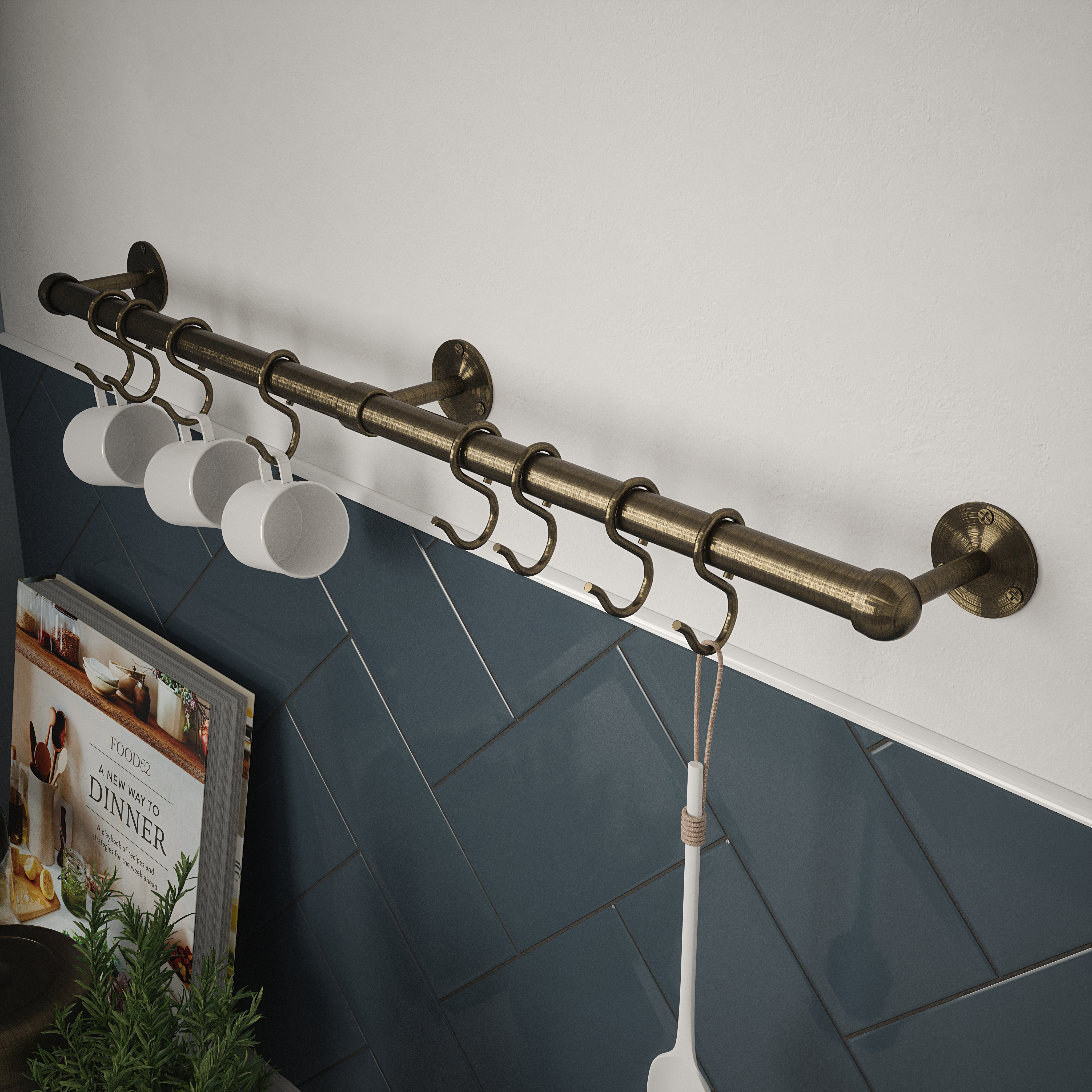 Rothley Antique Brass Utensil Rail Kit - 19 x 600mm