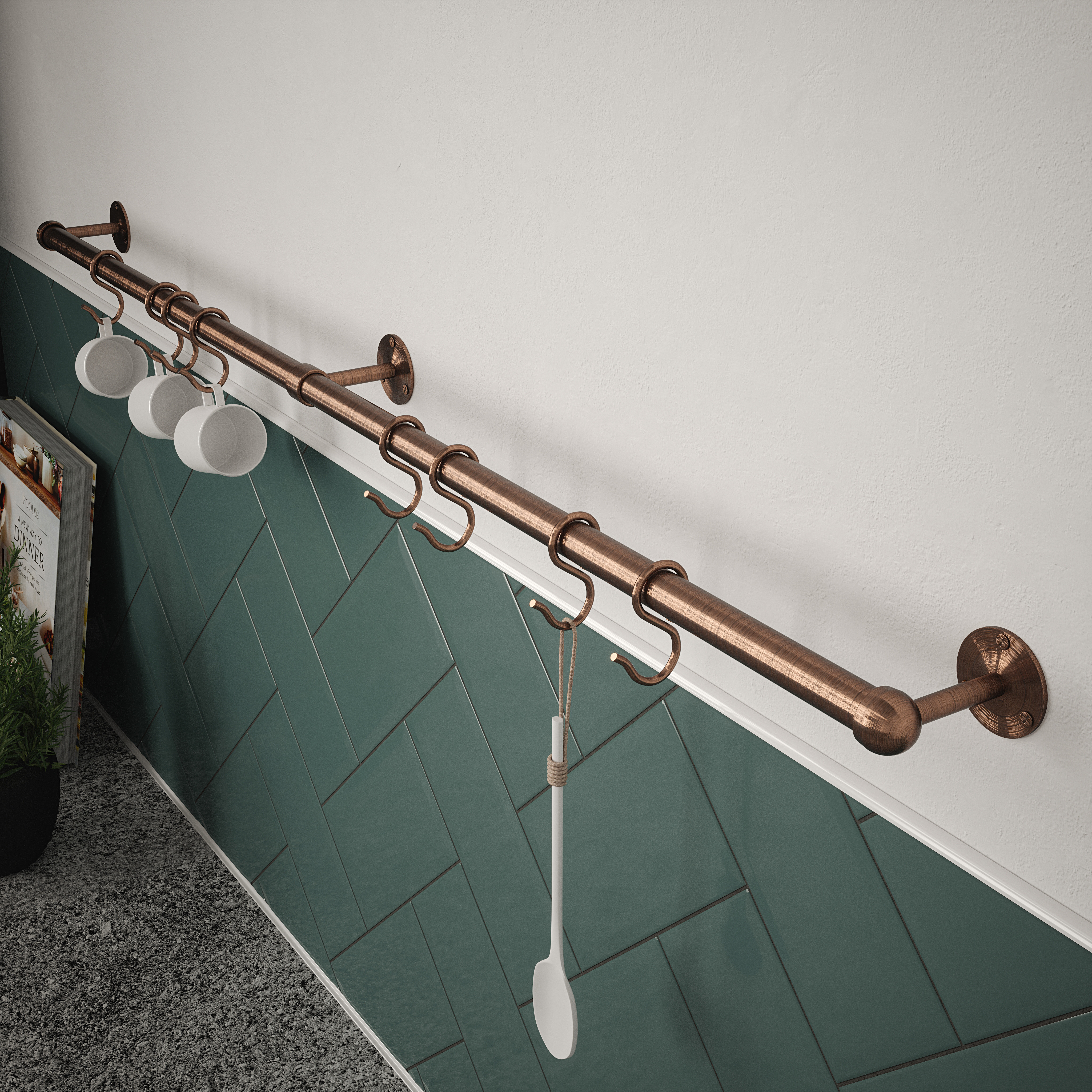 Rothley Utensil Rail Kit, in Antique Brass and Copper, Stainless Steel, Size: 19x1000mm