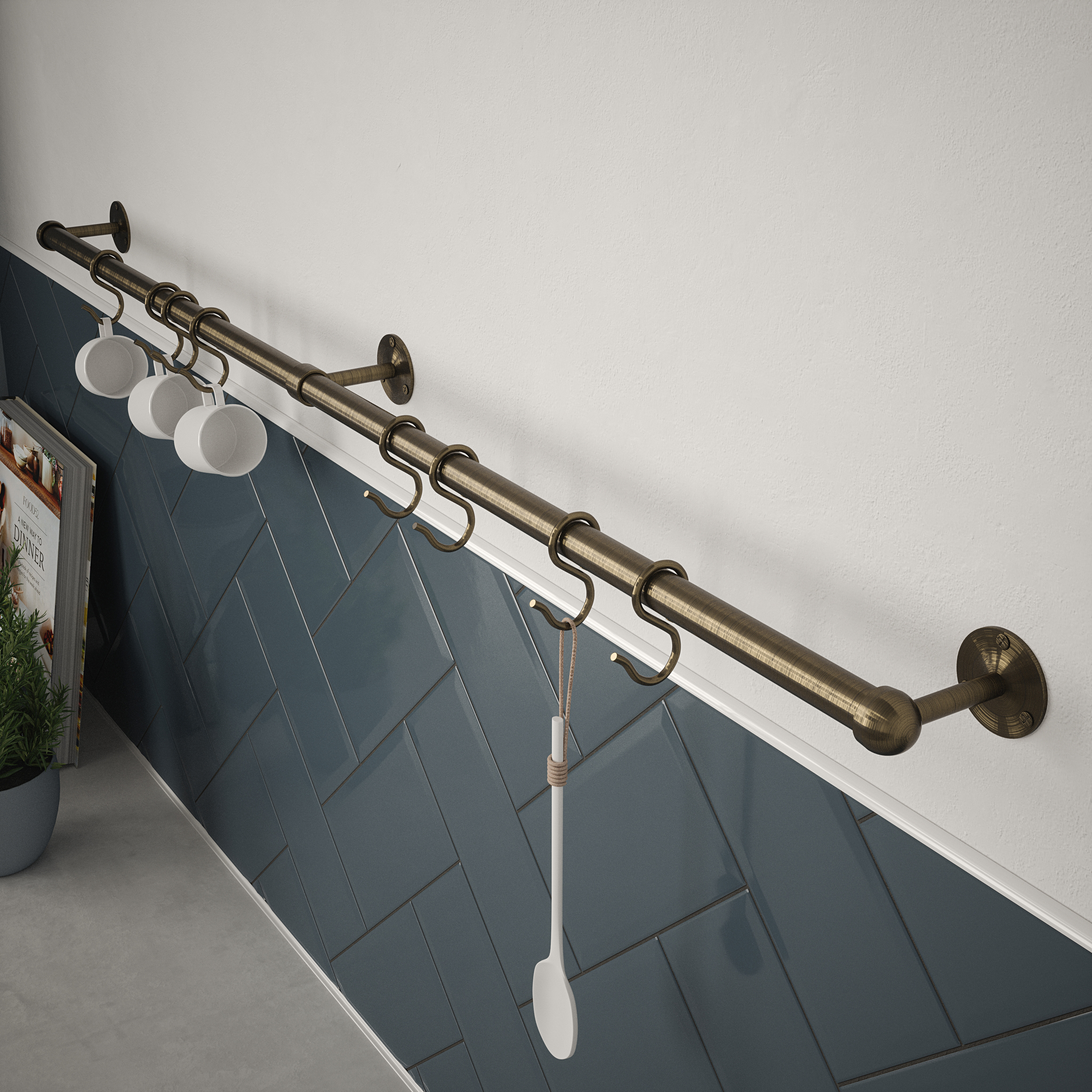 Image of Rothley Utensil Rail Kit, in Antique Copper and Brass, Stainless Steel, Size: 19x1000mm