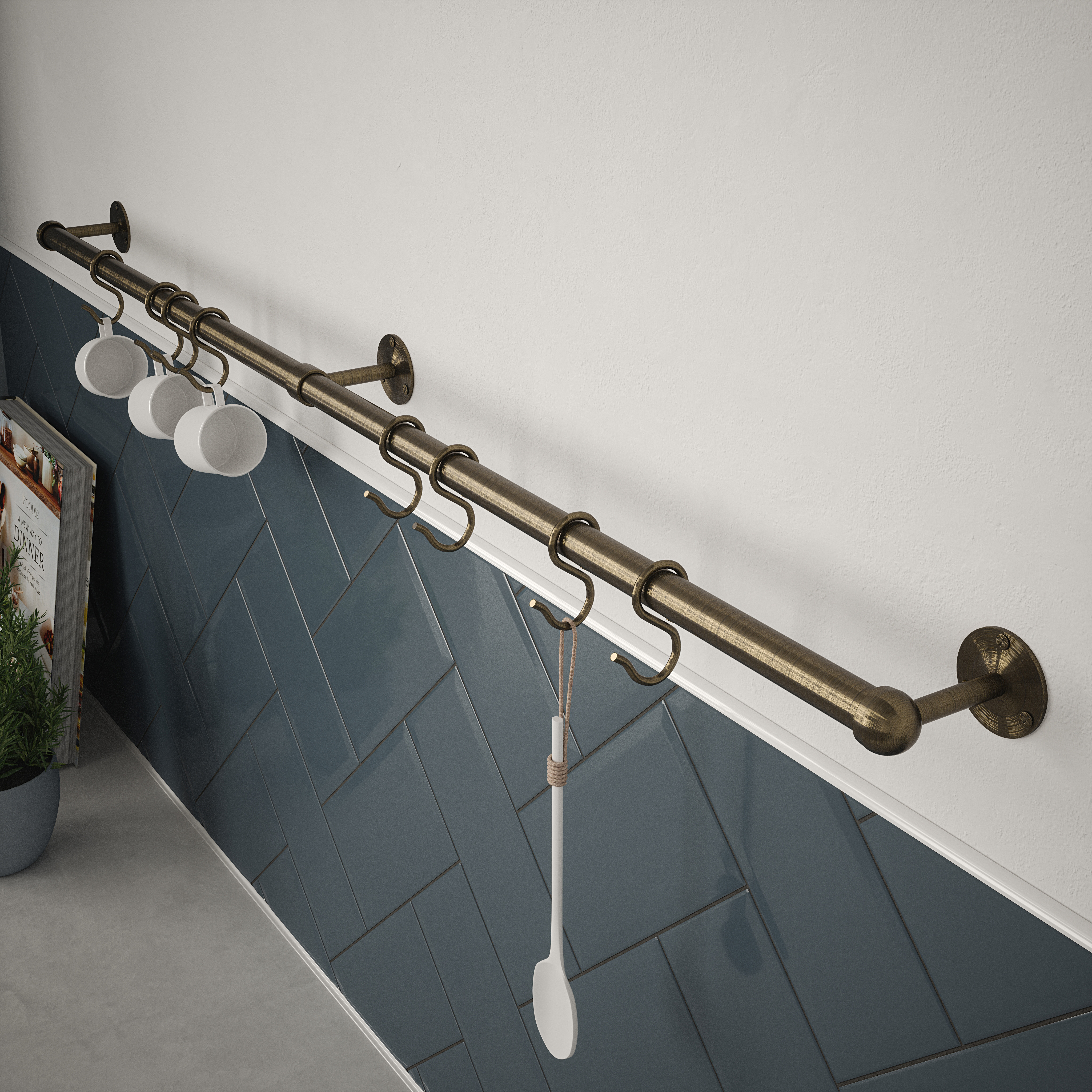 Rothley Utensil Rail Kit, in Antique Copper and Brass, Stainless Steel, Size: 19x1000mm