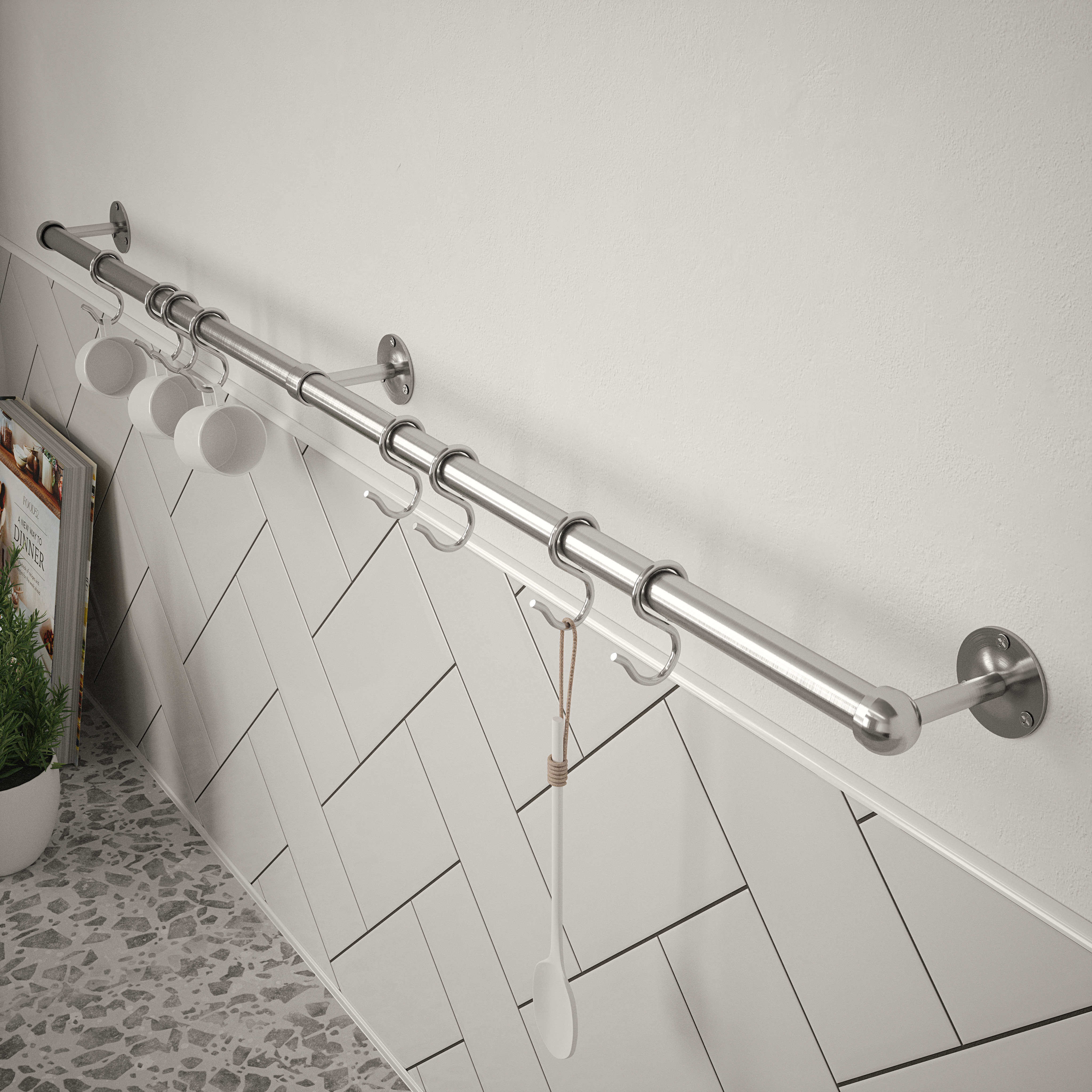 Rothley Brushed steel Utensil Rail Kit - 19 x 1000mm