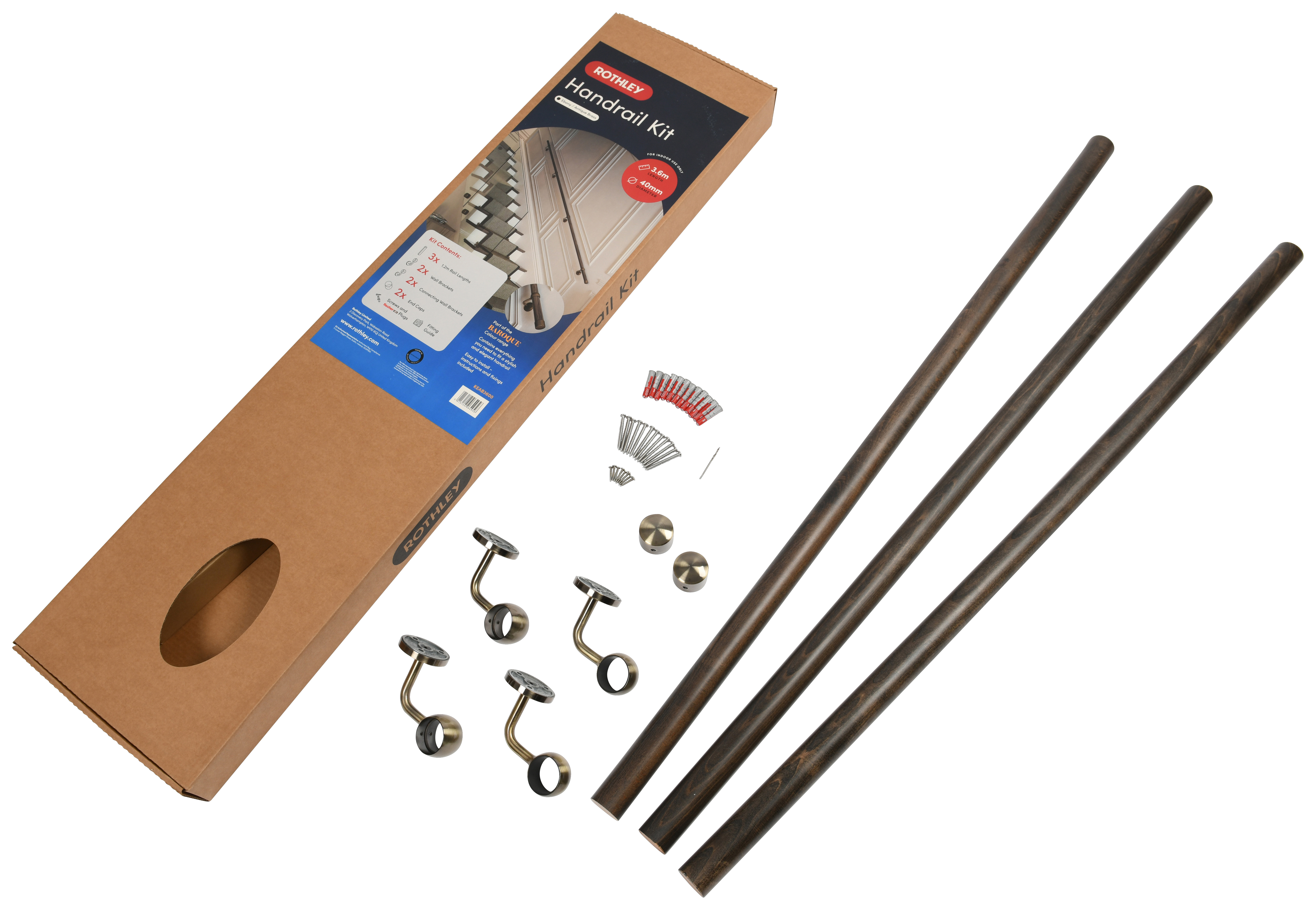 Rothley Indoor Handrail Kit, in Ebony, Wood, Size: 3x1.2m