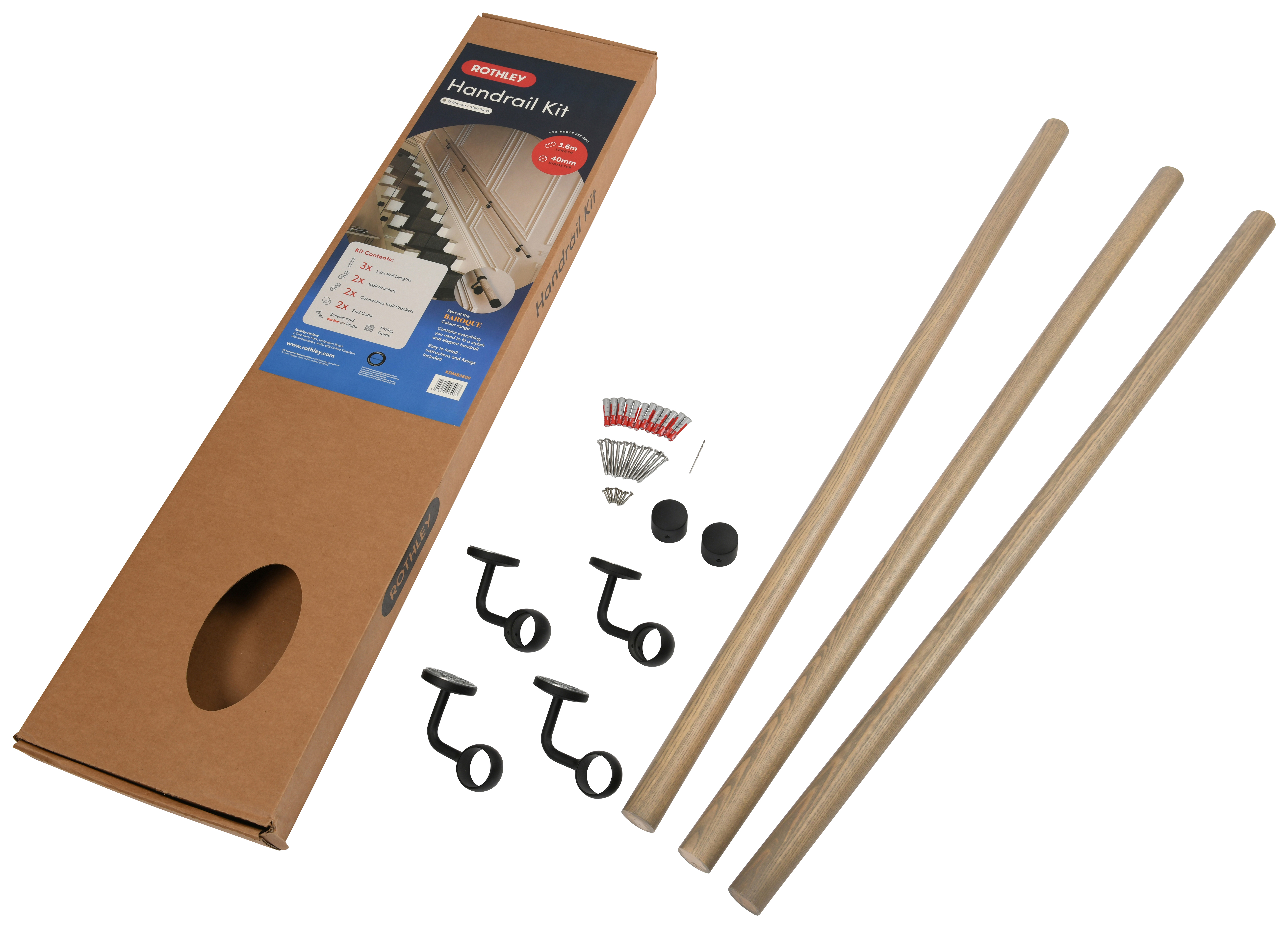 Rothley Indoor Handrail Kit, in Drift, Wood, Size: 3x1.2m