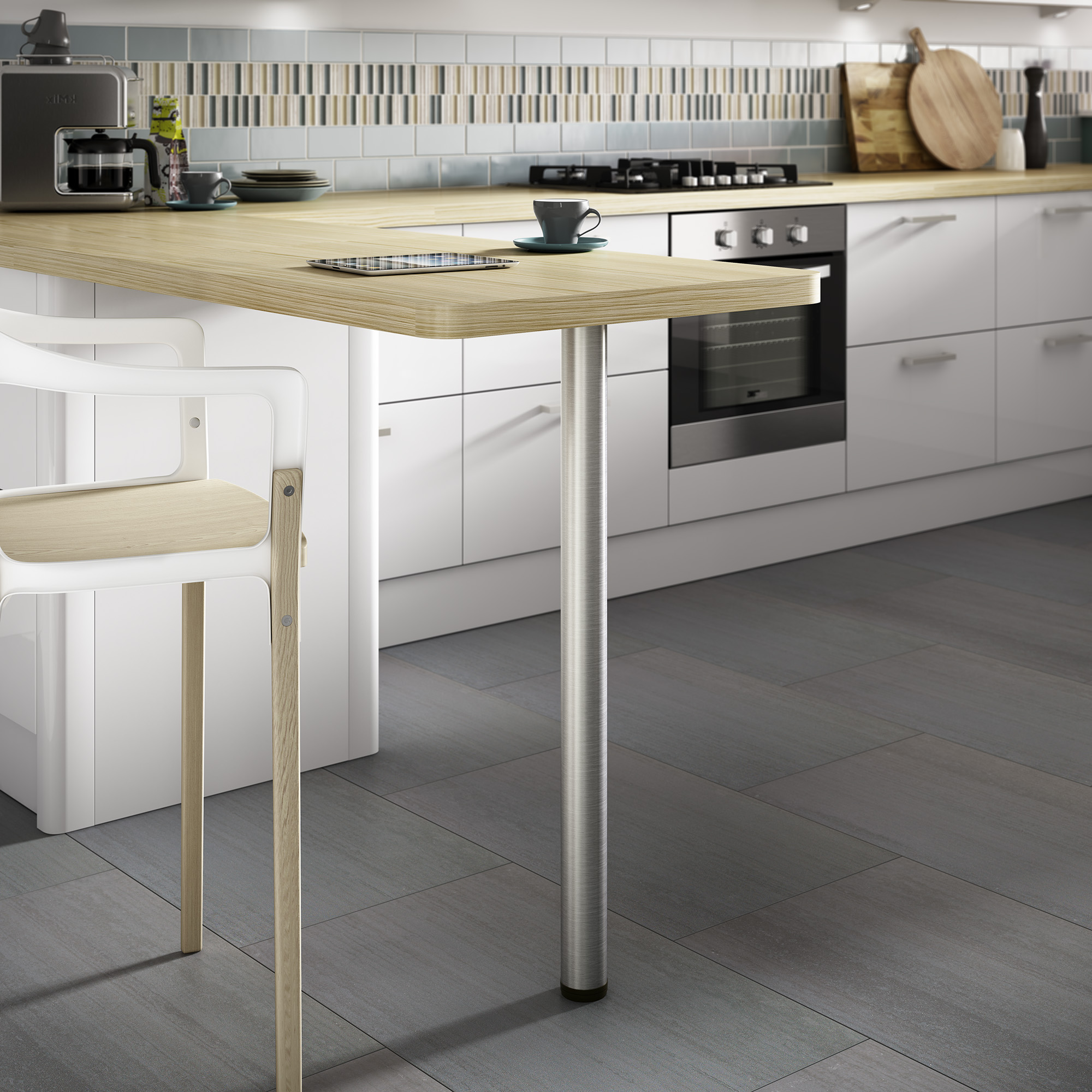 Rothley Brushed Stainless Steel Worktop Leg - 60 x 870mm