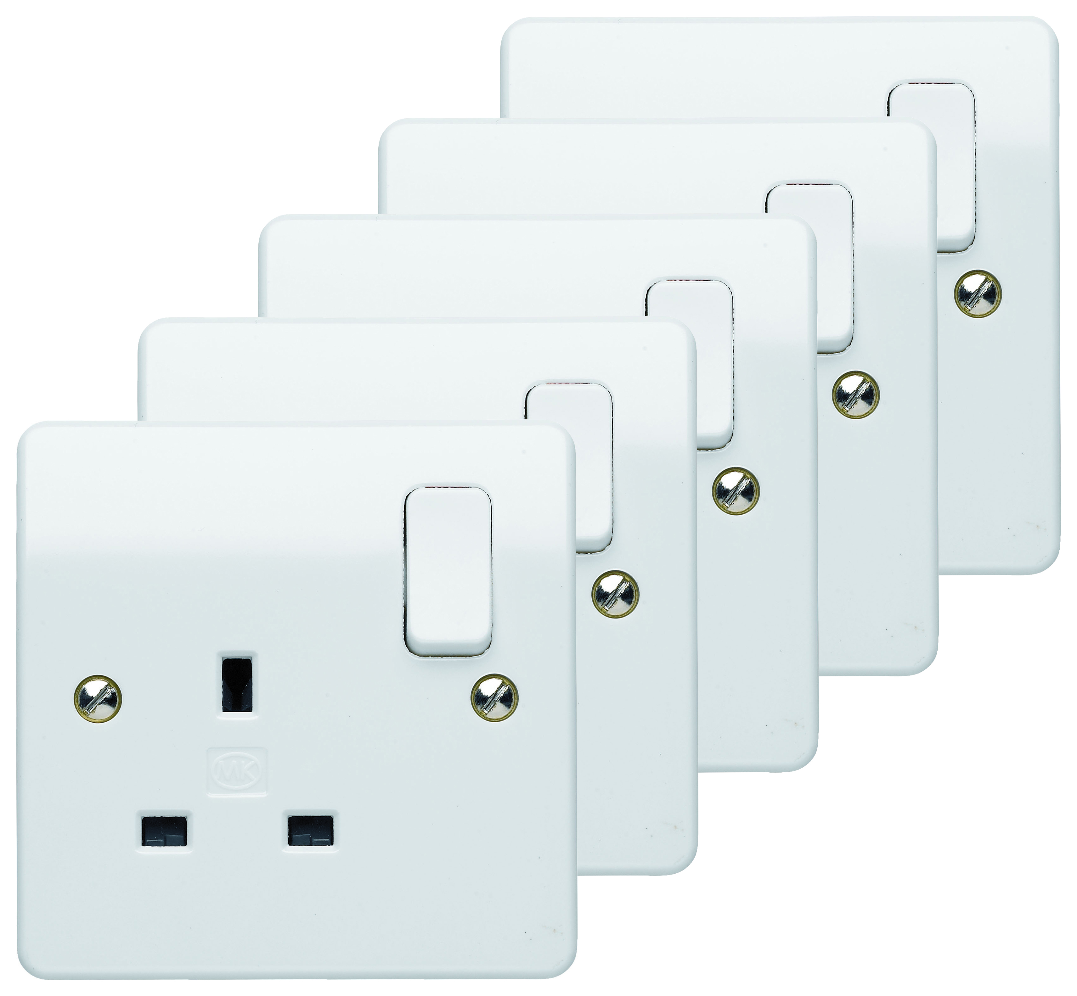 MK 13A Switched Single Socket - White - Pack of 5