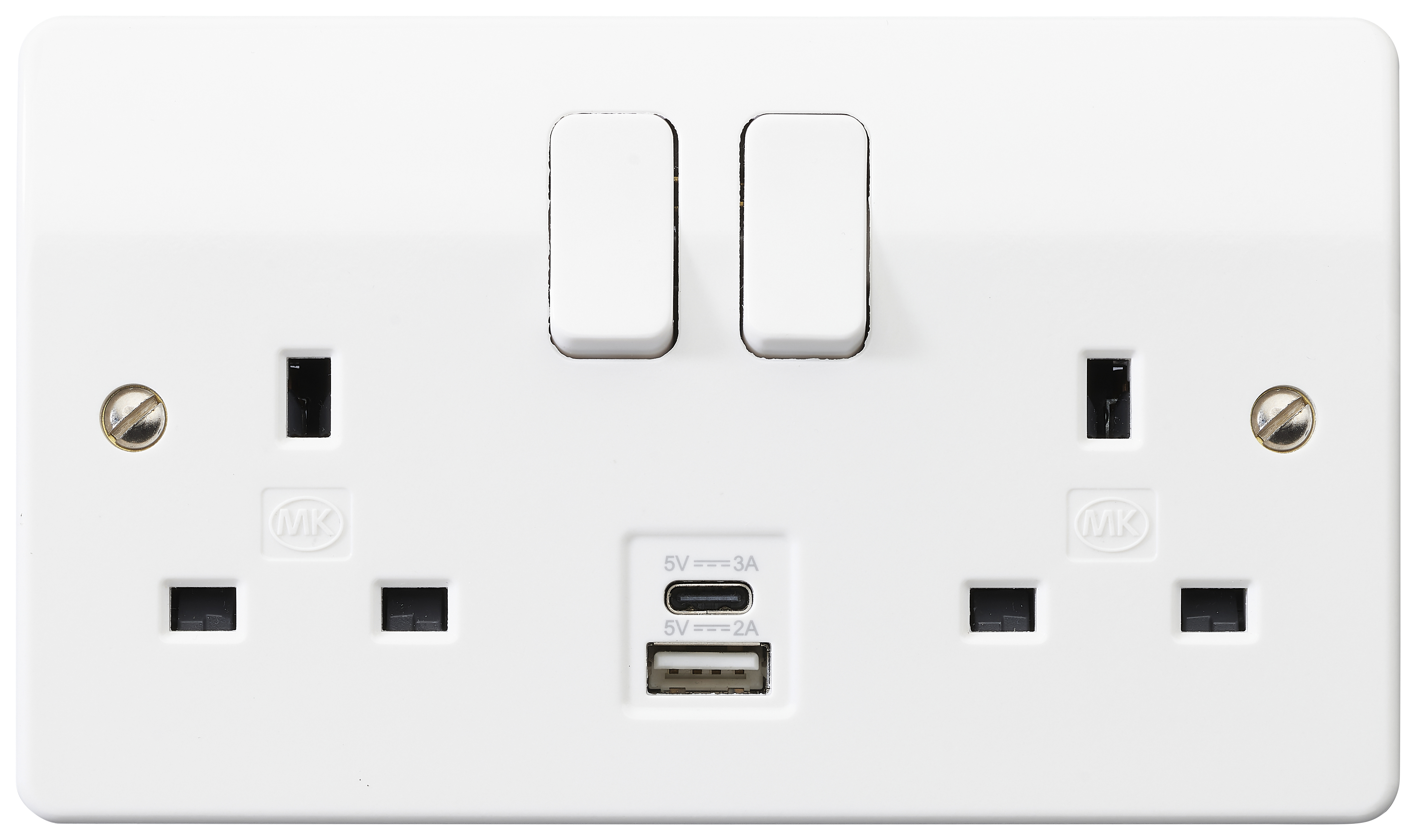 MK Double Switched Socket with 1 x Type C & 1 x Type A USB ports - White