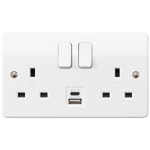 MK Double Switched Socket with 1 x Type C & 1 x Type A USB ports