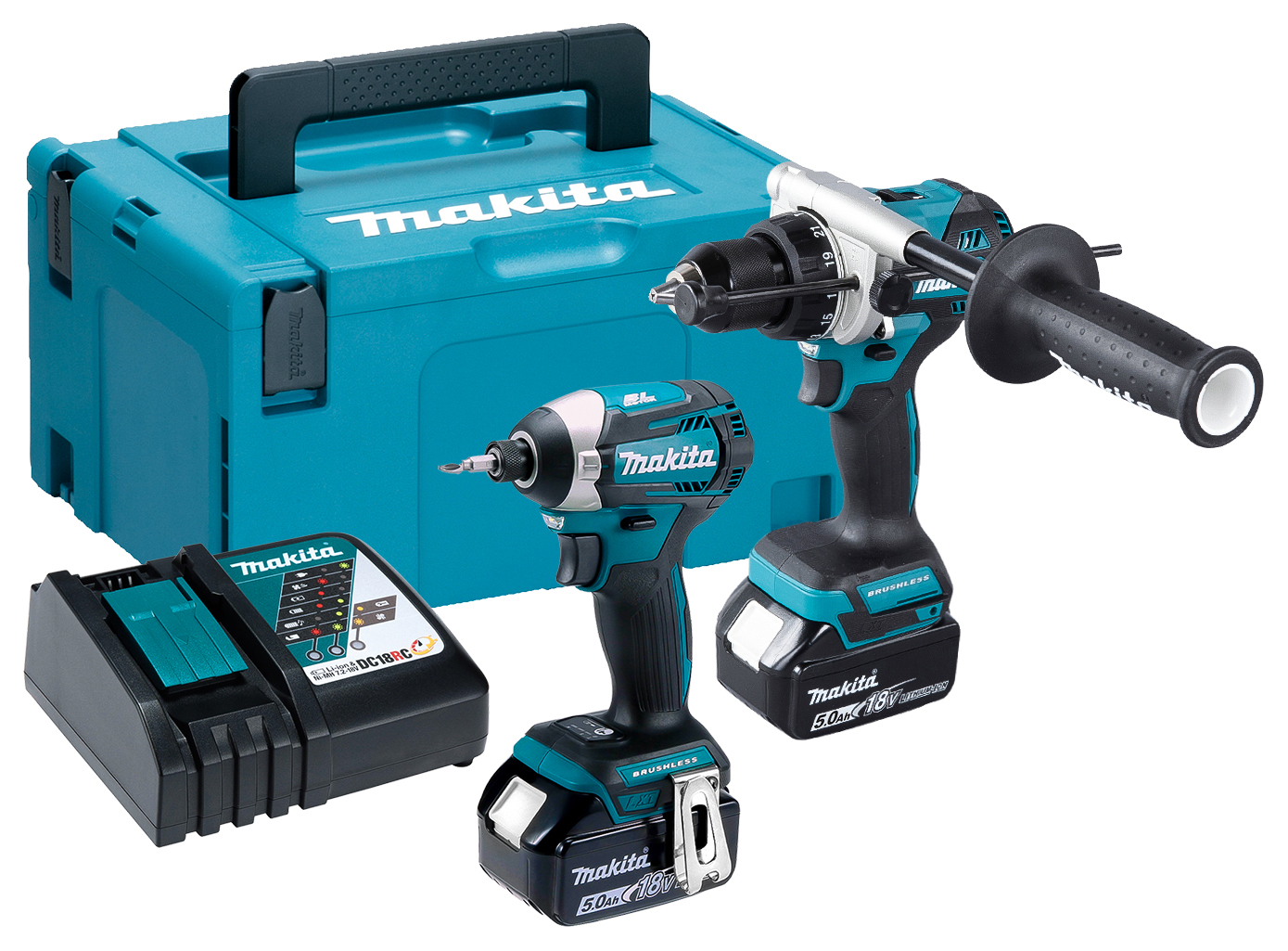 Image of Makita DLX2412TJ 18V LXT 2 x 5.0Ah Brushless Cordless Combi Drill & Impact Driver Twin Kit