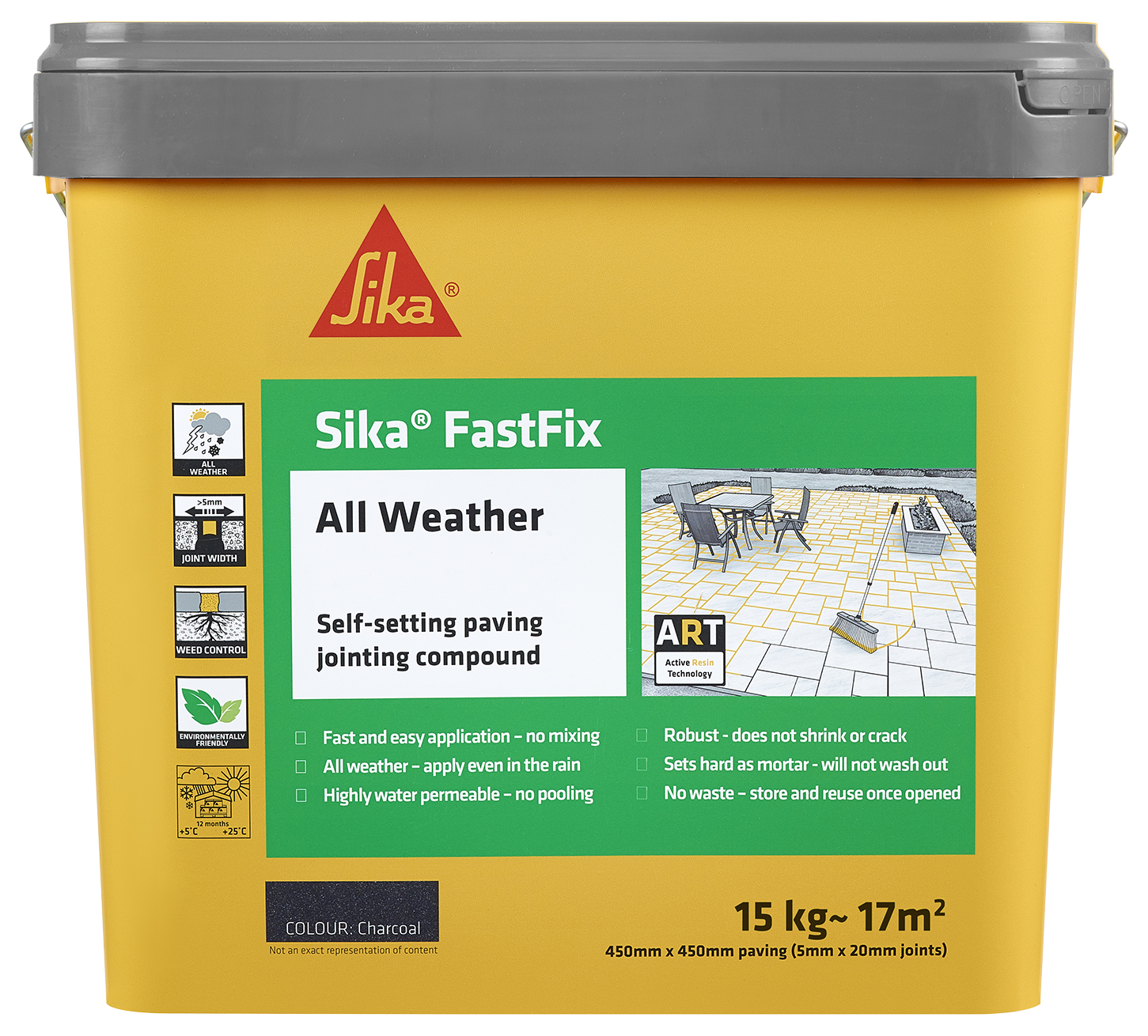 Sika FastFix All Weather Paving Jointing Compound, in Charcoal, Size: 15kg