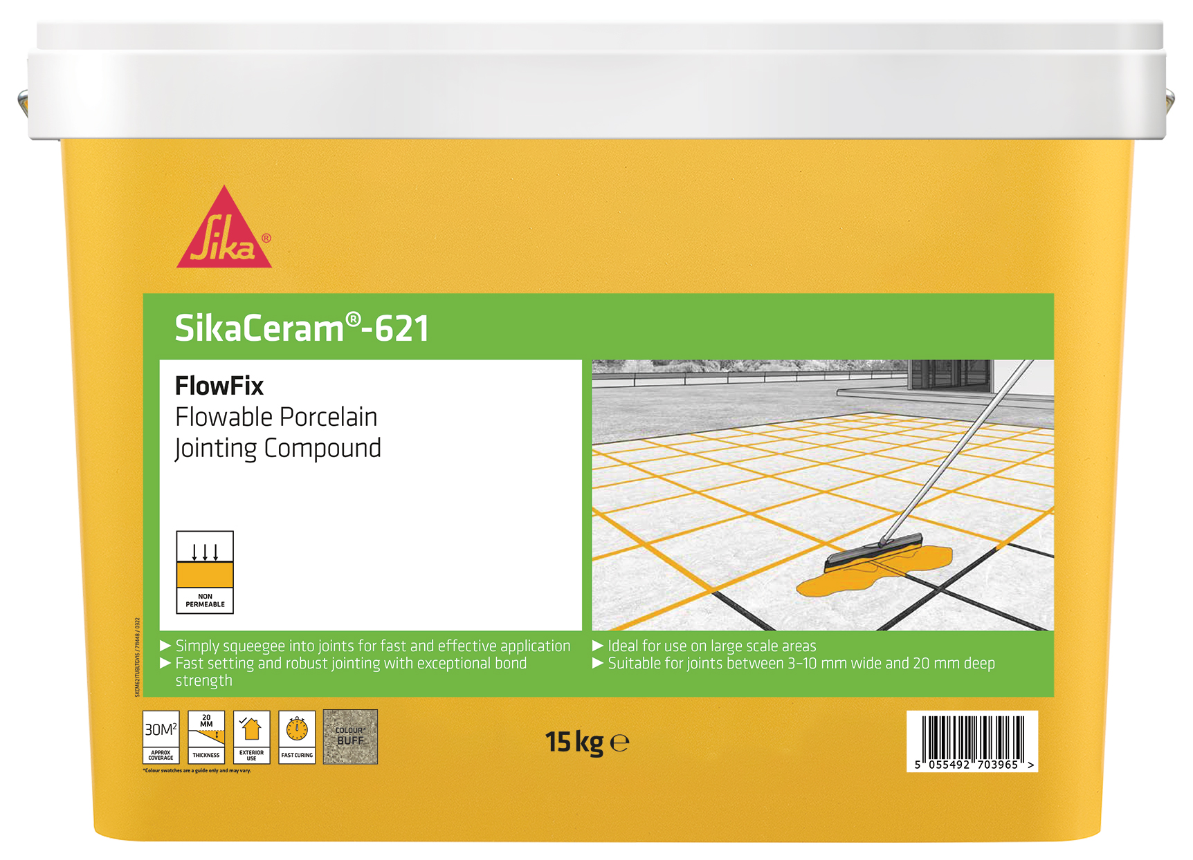 SikaCeram 621 FlowFix Porcelain/Ceramic Buff Paving Jointing Compound - 15 kg
