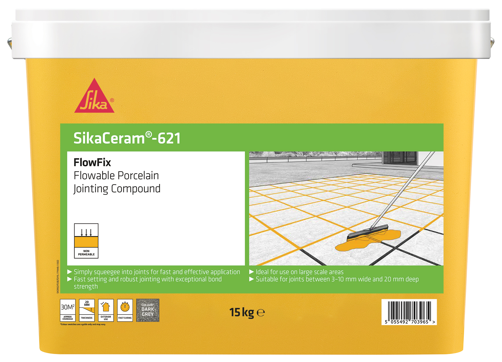 SikaCeram 621 FlowFix Porcelain/Ceramic Dark Grey Paving Jointing Compound - 15 kg