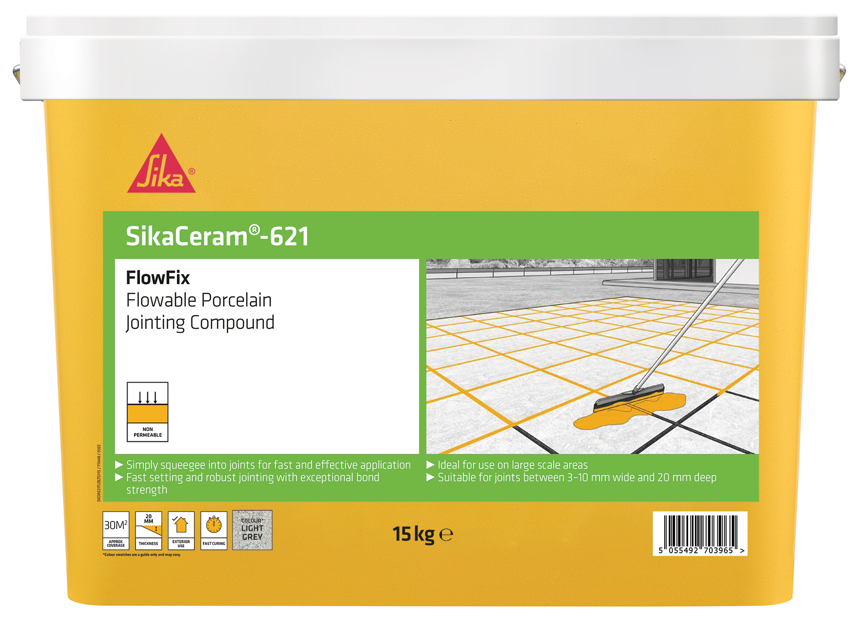 SikaCeram 621 FlowFix Porcelain/Ceramic Light Grey Paving Jointing Compound -15 kg