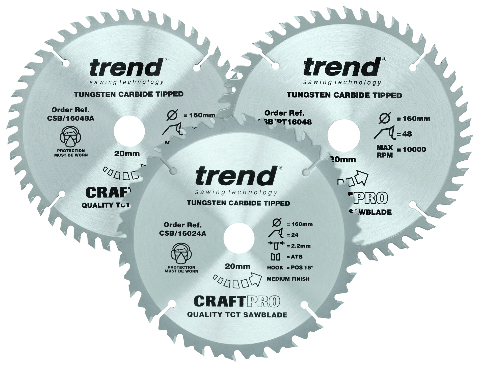 Image of Trend CSB/160/3PK/A Craft Pro Saw 160 x 20mm Mixed Saw Blade - Triple Pack