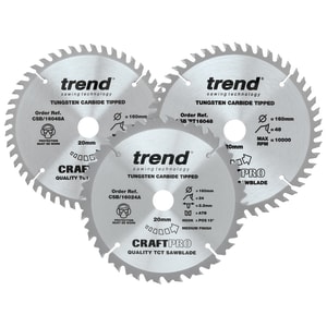 Image of Trend CSB/160/3PK/A Craft Pro Saw 160 x 20mm Mixed Saw Blade - Triple Pack