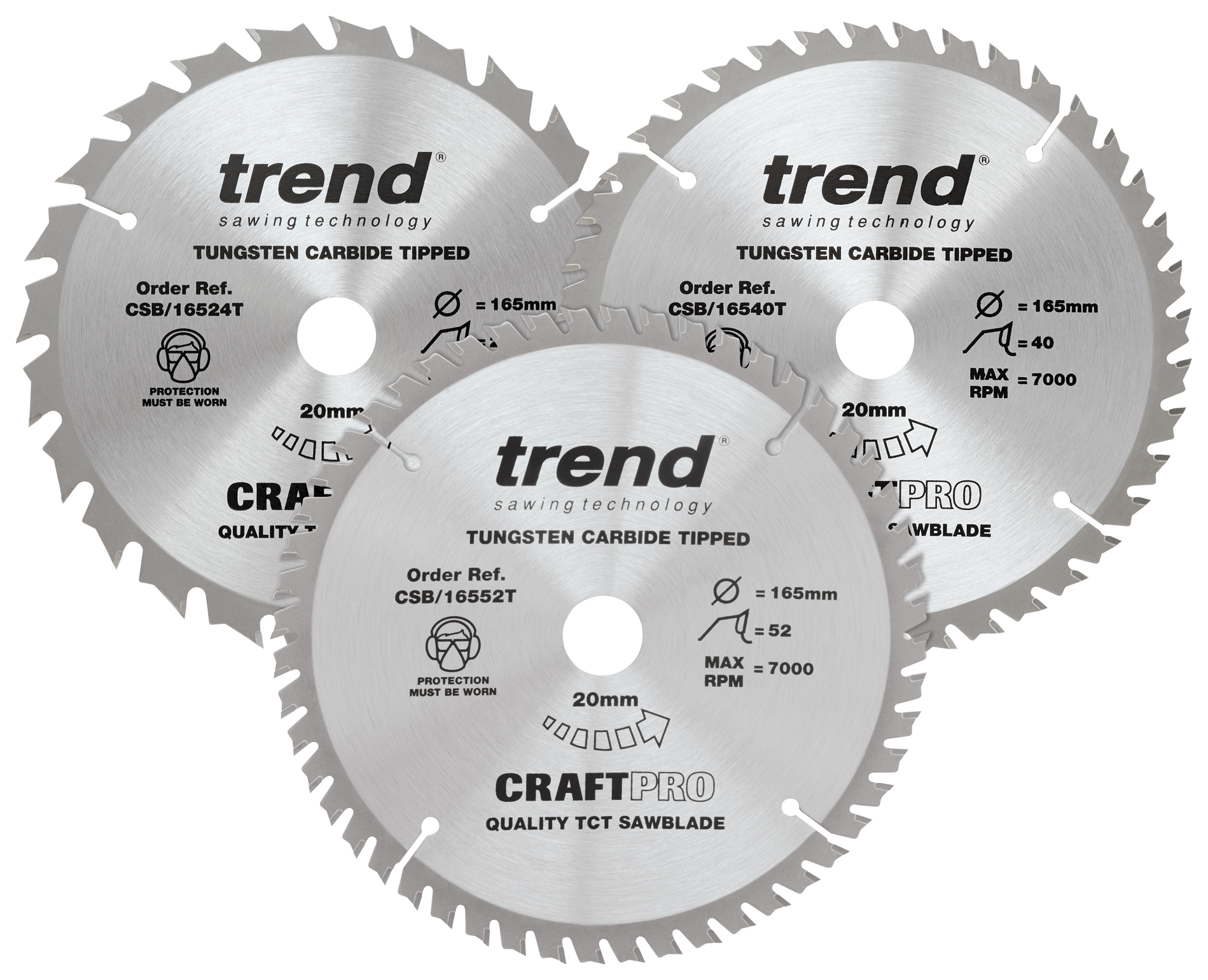 Trend CSB/165/3PK/B Craft Pro 165 x 20mm Mixed Saw Blade - Triple Pack