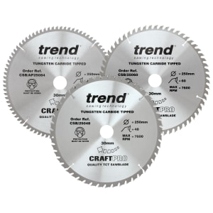Image of Trend CSB/250/3PK Craft Pro 250 x 30mm Mixed Saw Blade Triple Pack, in, Steel & Tungsten Carrbide