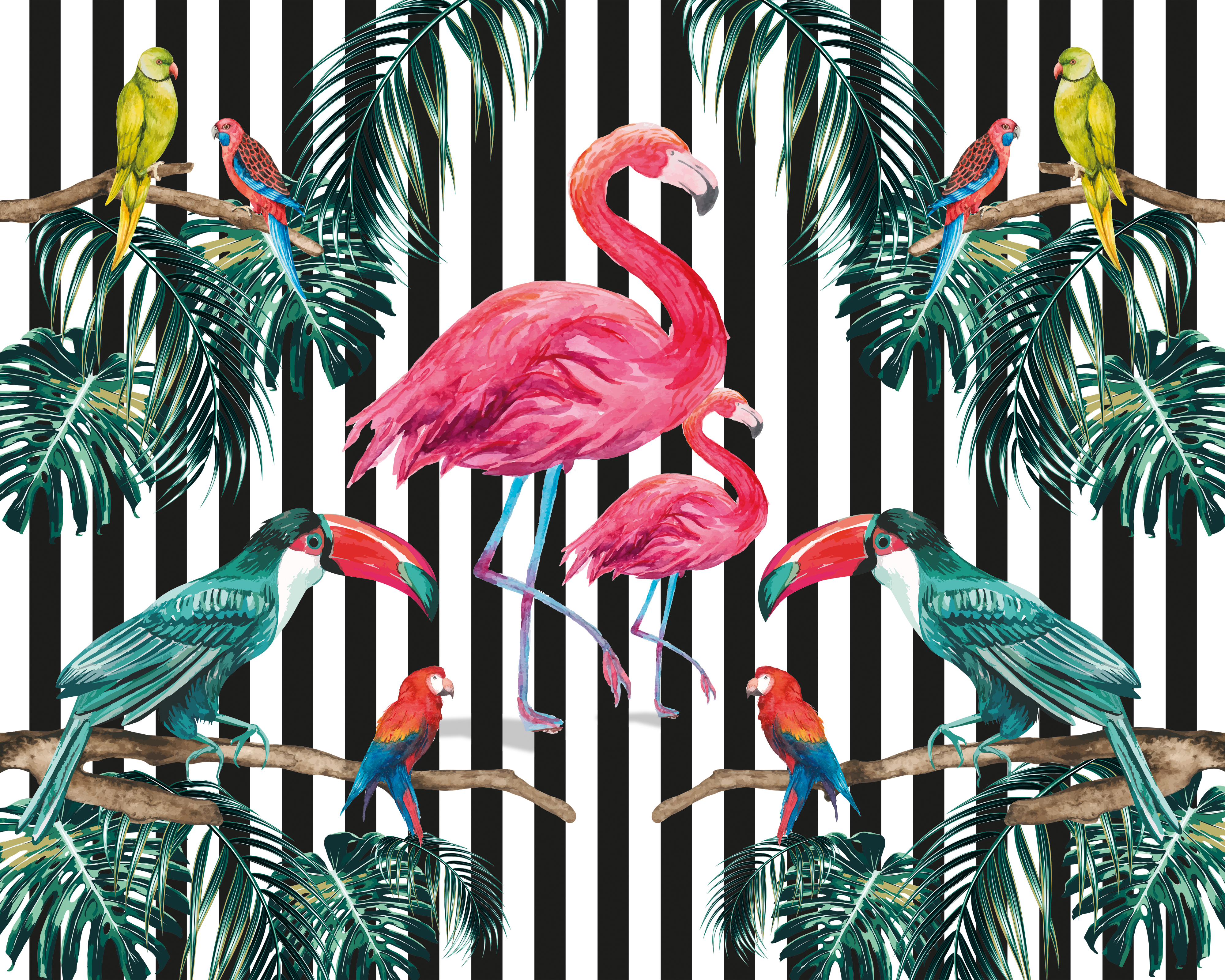 Origin Murals Flamingo Stripe Multi Wall Mural - 3 x 2.4m