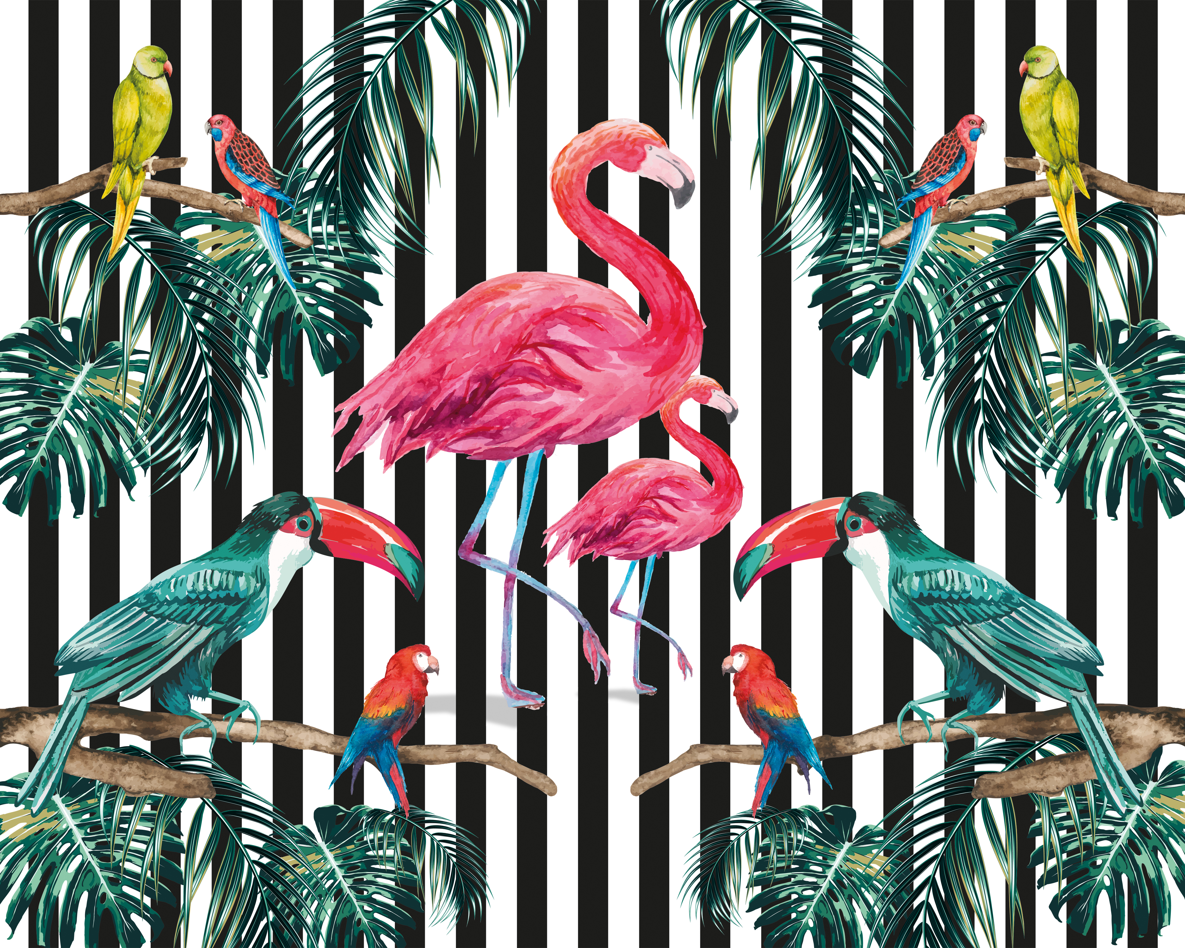 Image of Origin Murals Flamingo Stripe Multi Wall Mural - 3 x 2.4m