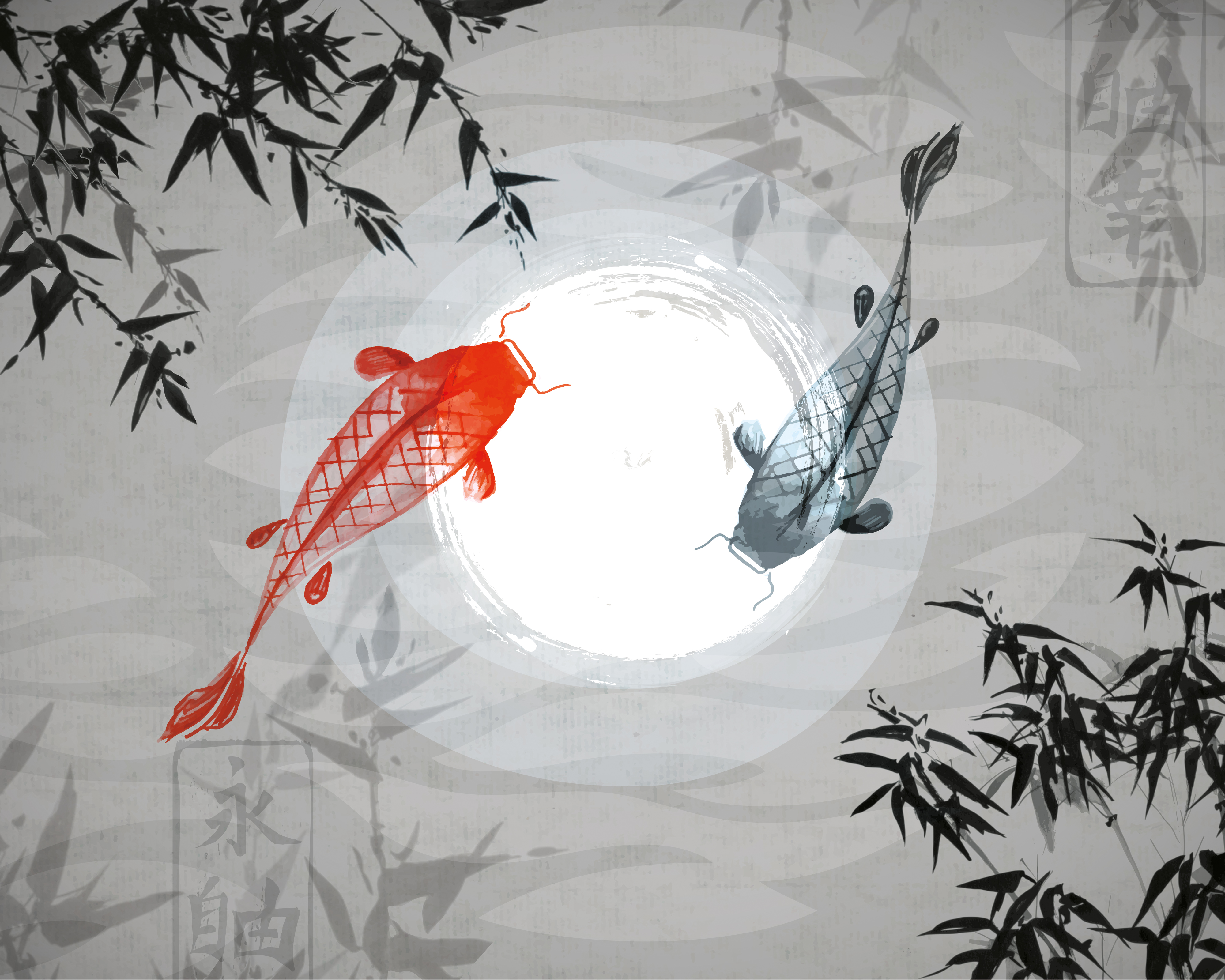 Image of Origin Murals Watercolour Koi Grey Wall Mural - 3 x 2.4m