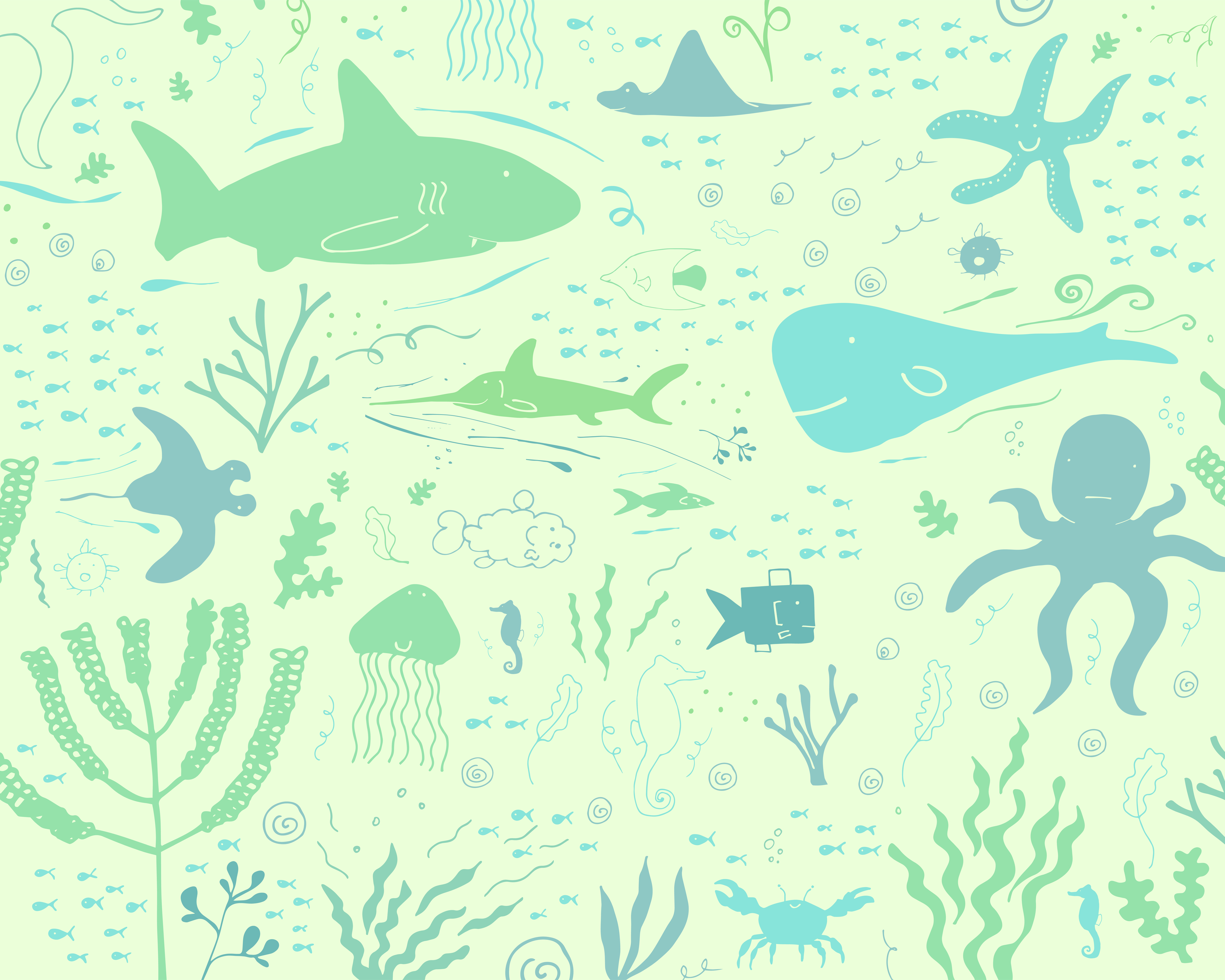 Image of Origin Murals Underwater Adventures Green Wall Mural - 3 x 2.4m