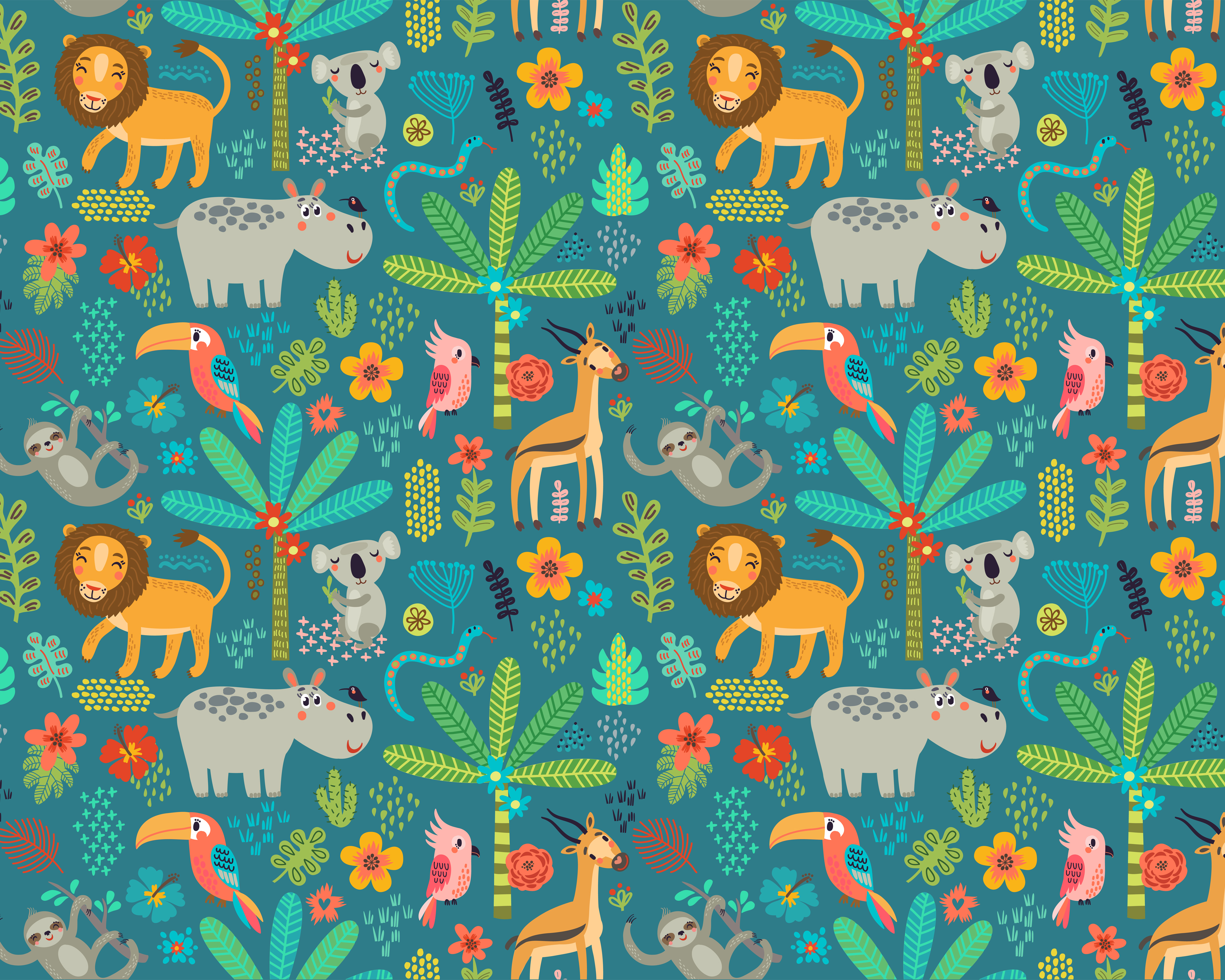 Origin Murals Jungle Animals Blue Wall Mural - 3 x 2.4m