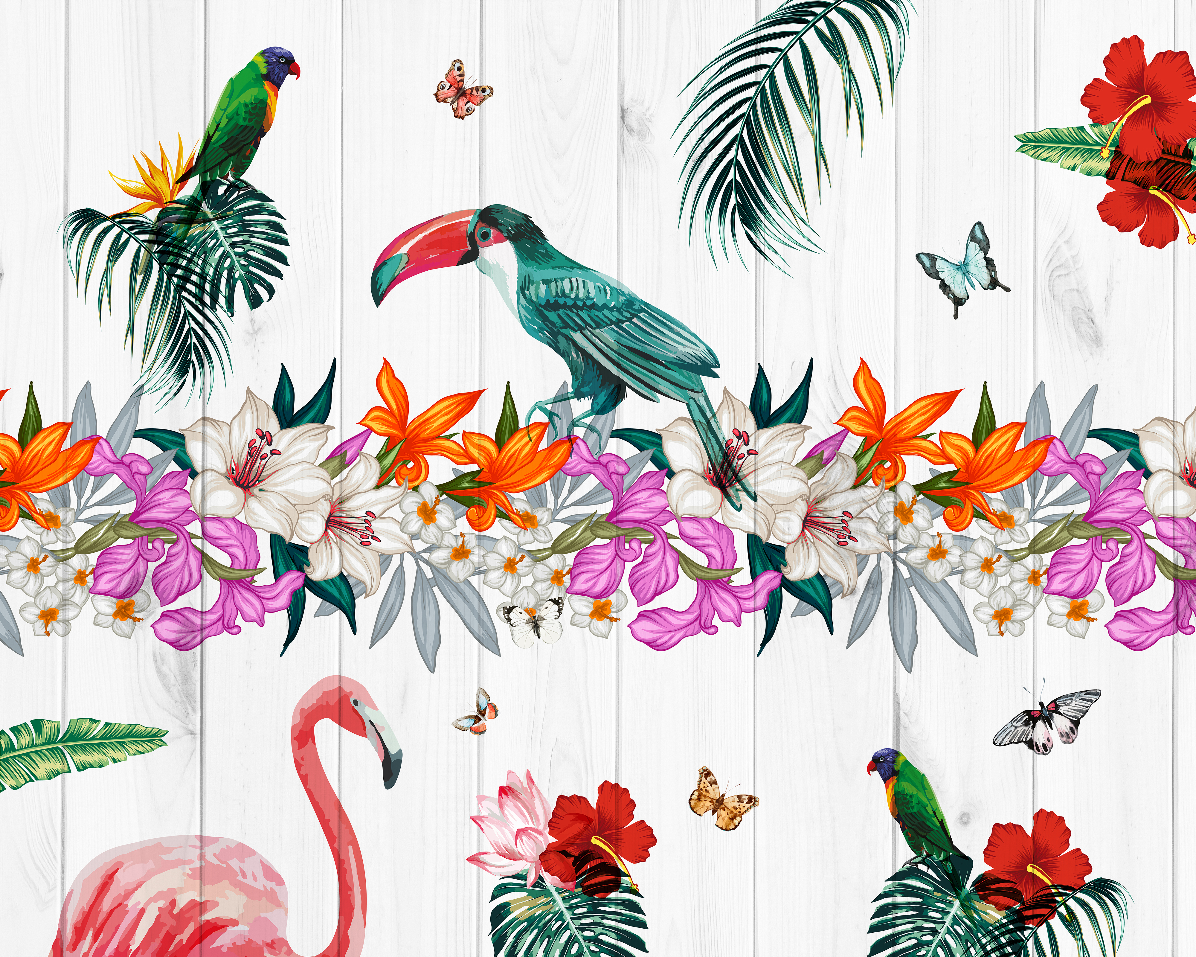 Image of Origin Murals Birds Of Paradise White Wall Mural - 3.5 x 2.8m